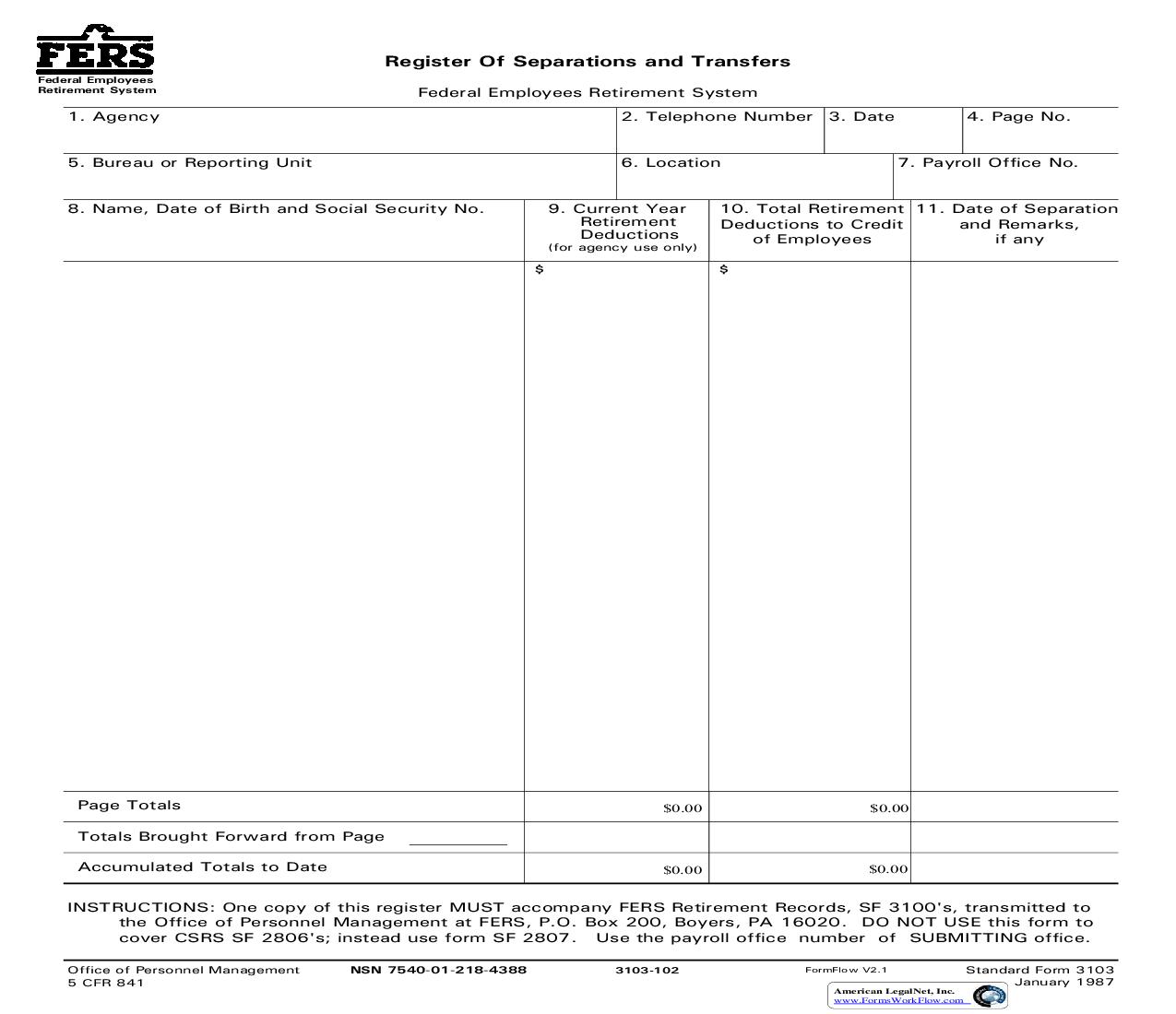 Register Of Separation And Transfers {SF 3103} | Pdf Fpdf Doc Docx | Official Federal Forms
