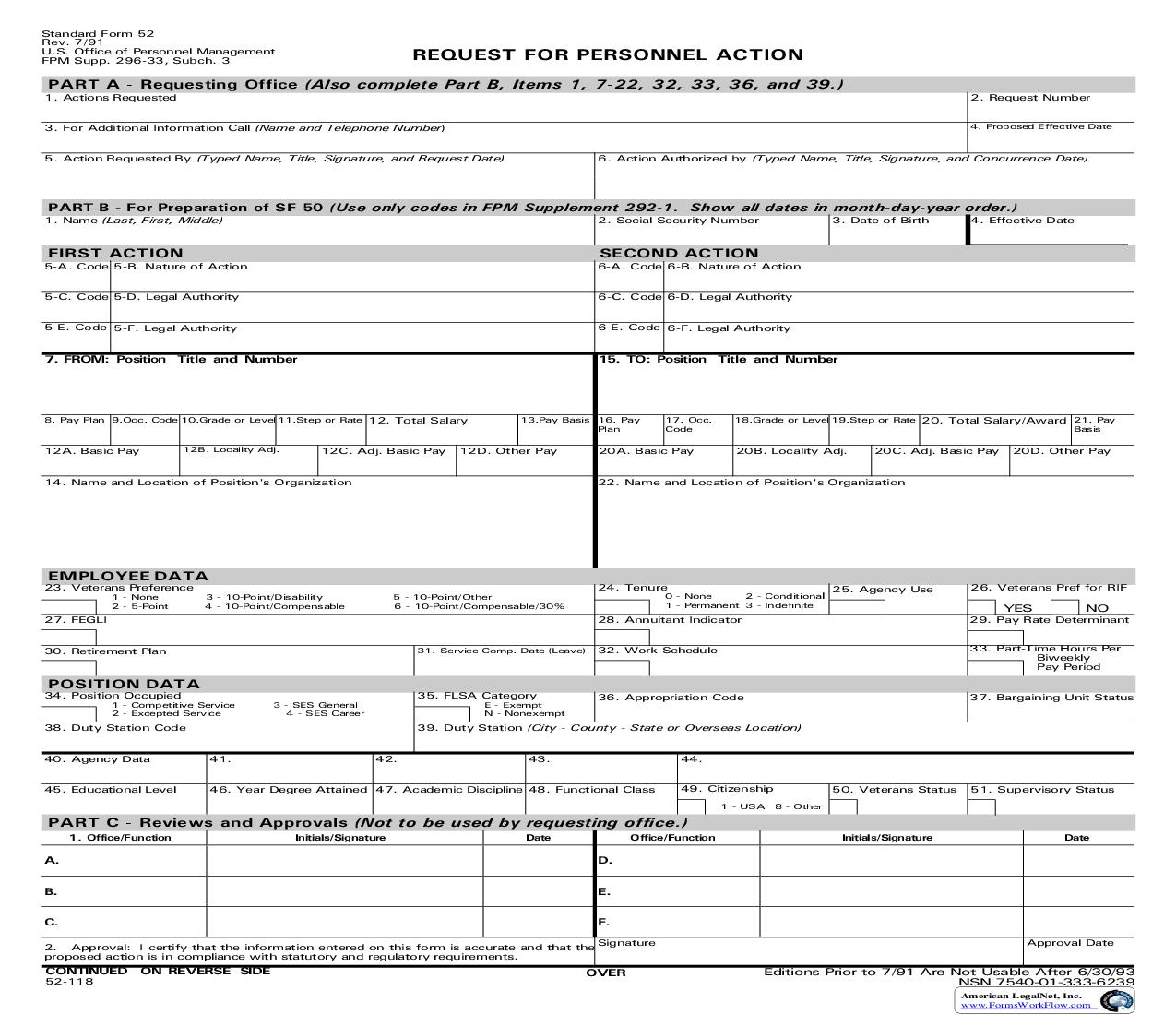 Request For Personnel Action {SF 52} | Pdf Fpdf Doc Docx | Official Federal Forms