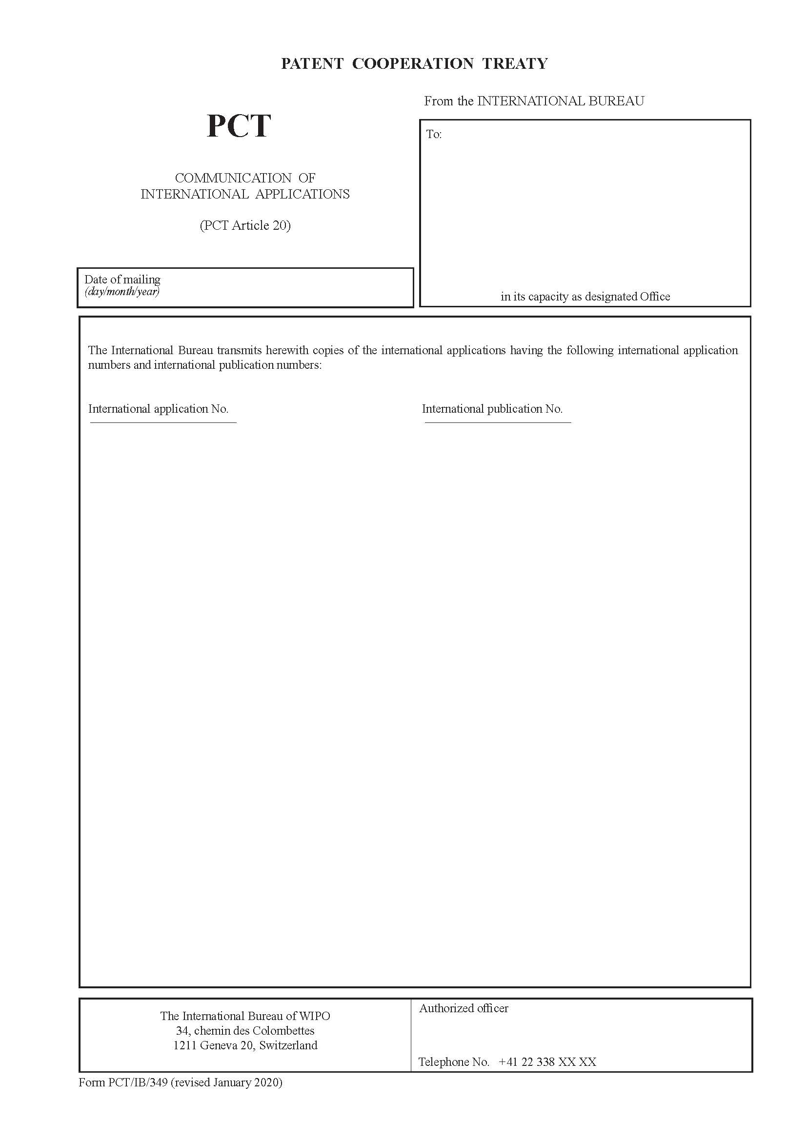 Communication Of International Applications {PCT-IB-349} | Pdf Fpdf Docx | Official Federal Forms