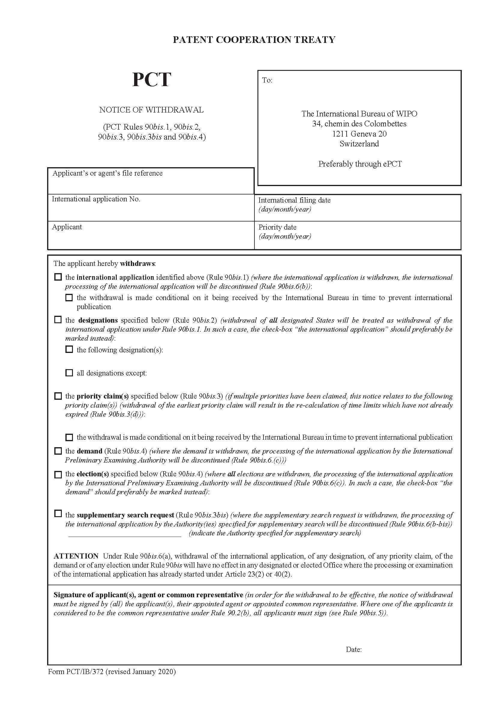 Notice Of Withdrawal {PCT-IB-372} | Pdf Fpdf Docx | Official Federal Forms