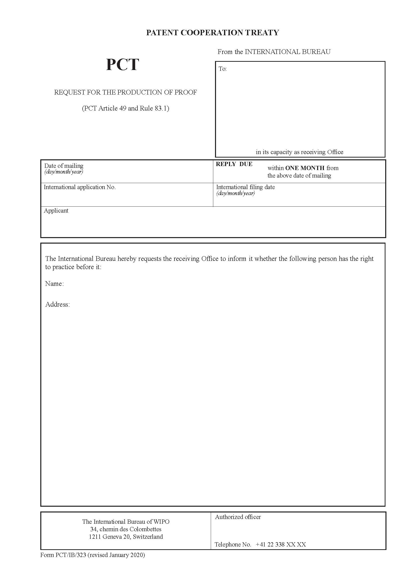 Request For The Production Of Proof {PCT-IB-323} | Pdf Fpdf Doc Docx | Official Federal Forms