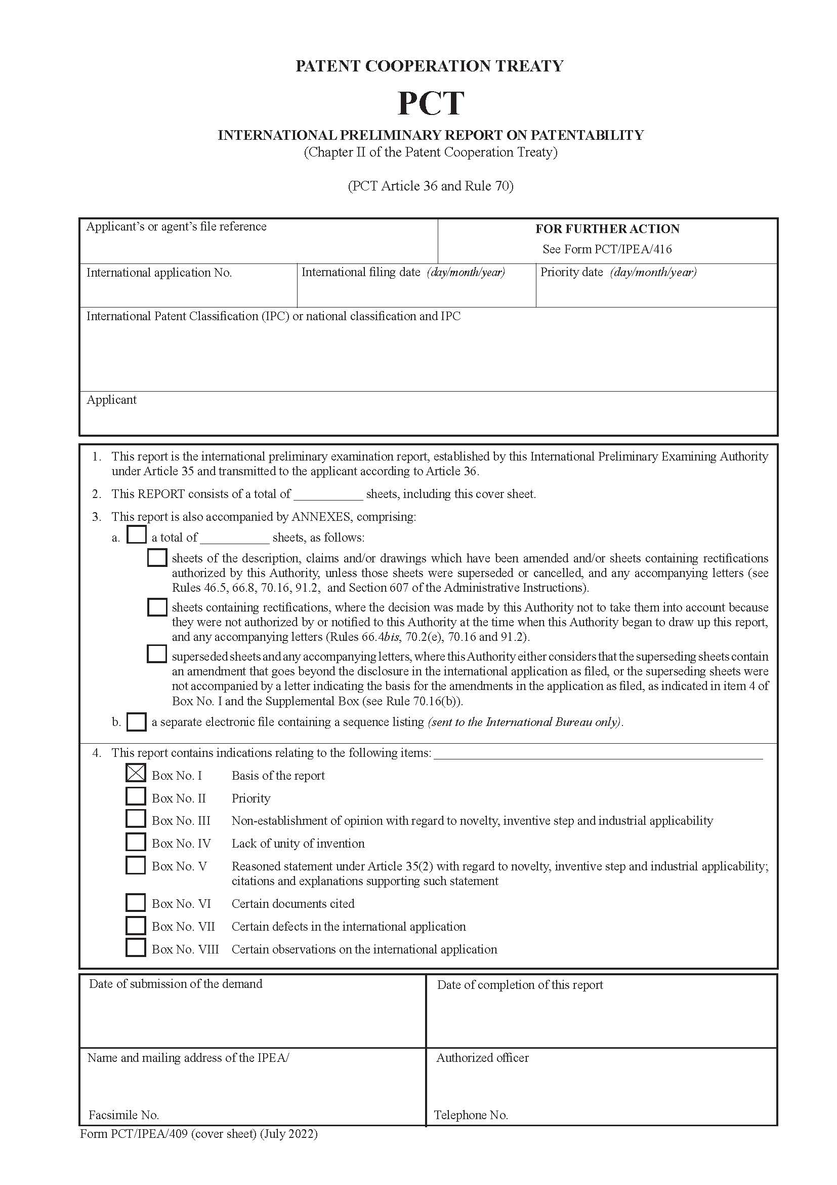 International Preliminary Report On Patentability {PCT-IPEA-409} | Pdf Fpdf Doc Docx | Official Federal Forms