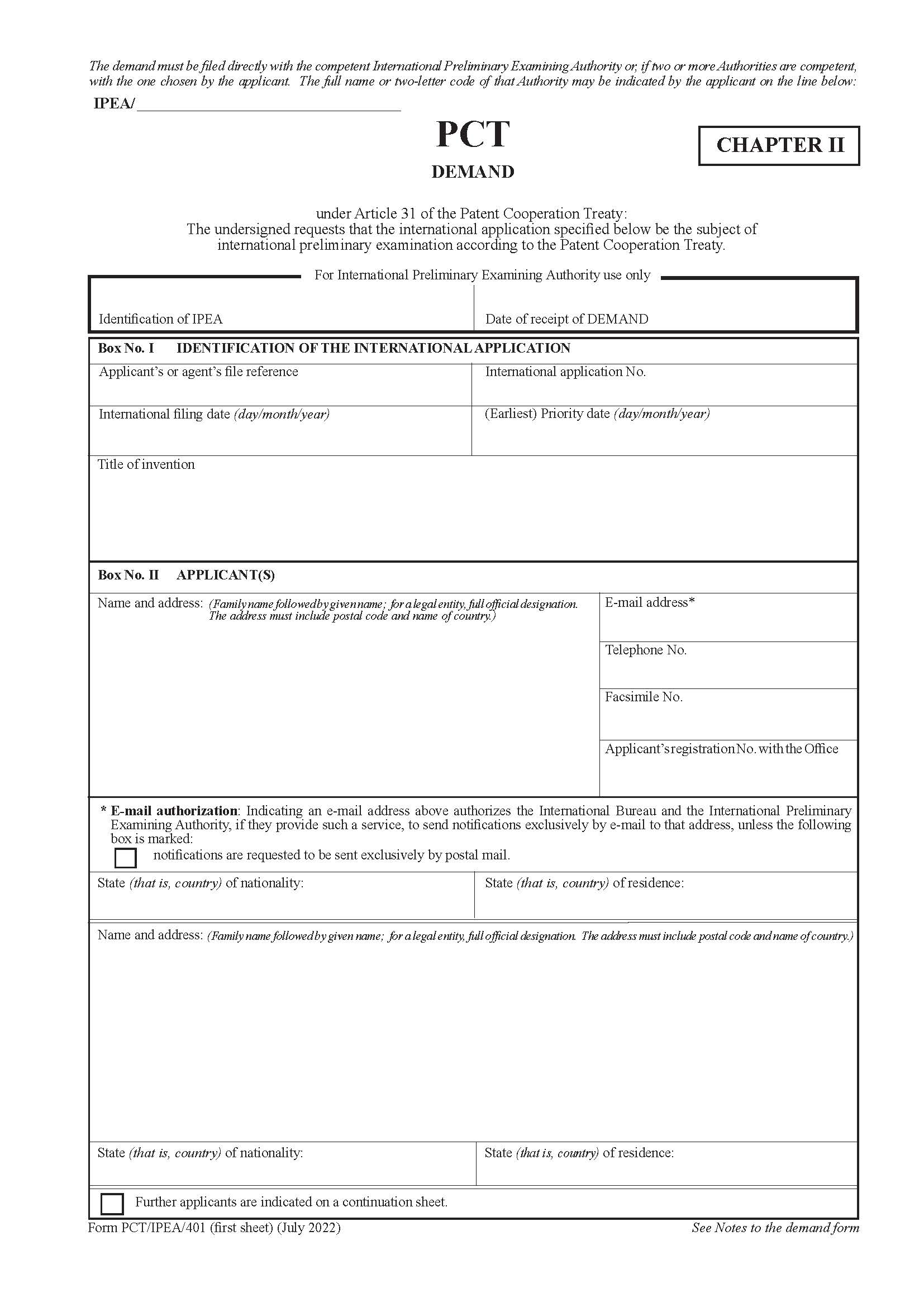 PCT Demand {PCT IPEA-401} | Pdf Fpdf Docx | Official Federal Forms