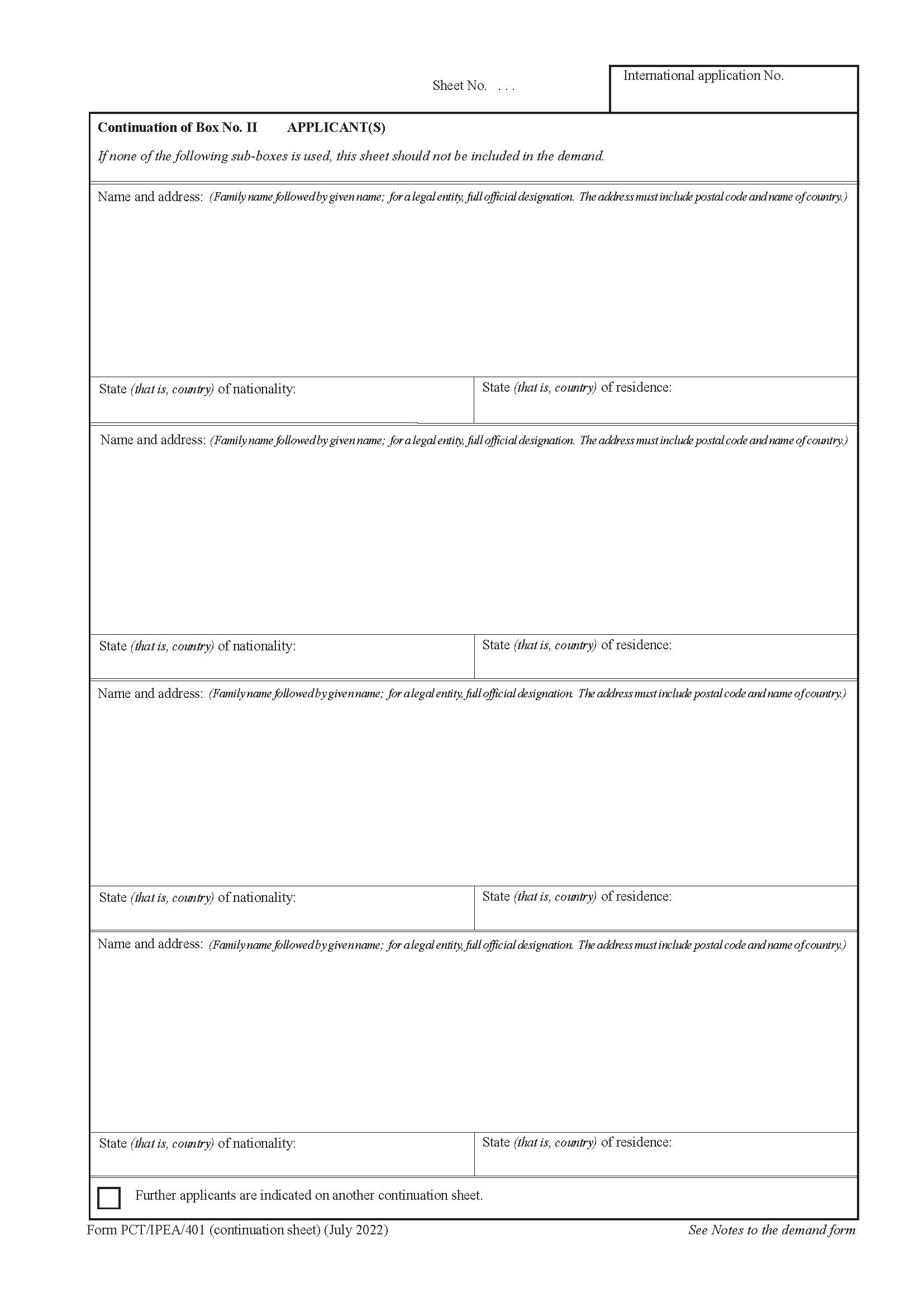 PCT Demand (Continuation Sheets) {PCT IPEA-401} | Pdf Fpdf Docx | Official Federal Forms