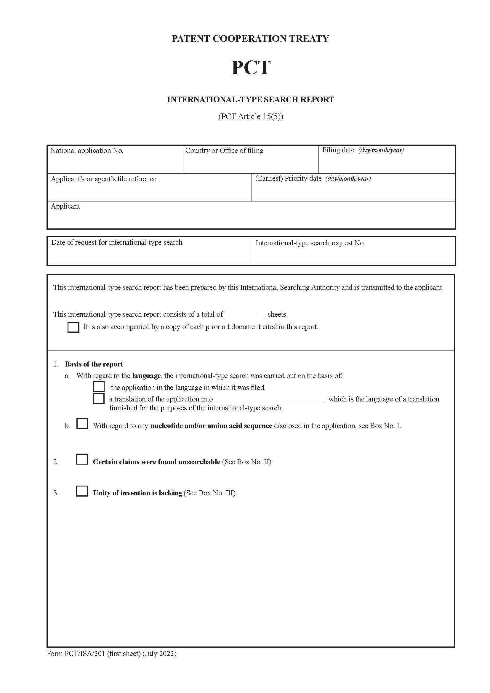 International-Type Search Report {PCT-ISA-201} | Pdf Fpdf Doc Docx | Official Federal Forms