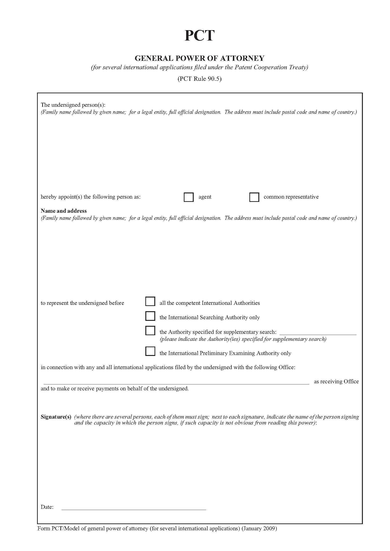 PCT General Power Of Attorney (PCT Rule 90.5) | Pdf Fpdf Docx | Official Federal Forms