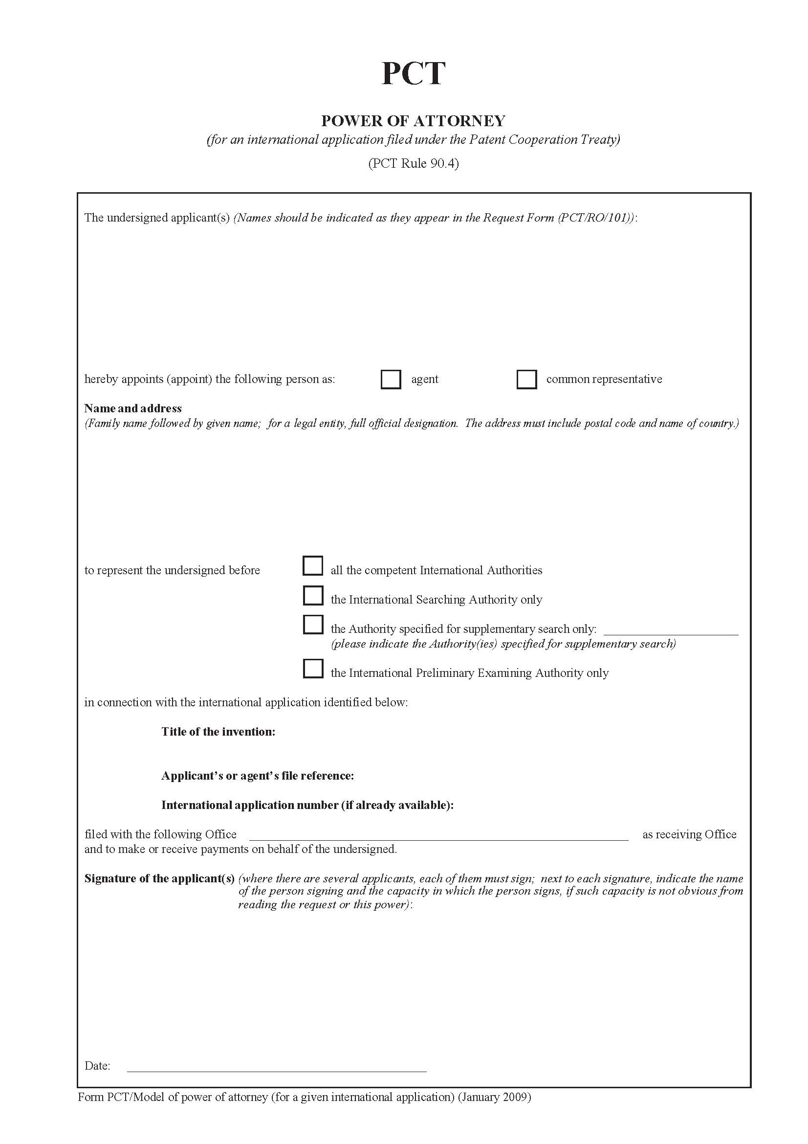 PCT Power Of Attorney (PCT Rule 90.4) | Pdf Fpdf Docx | Official Federal Forms