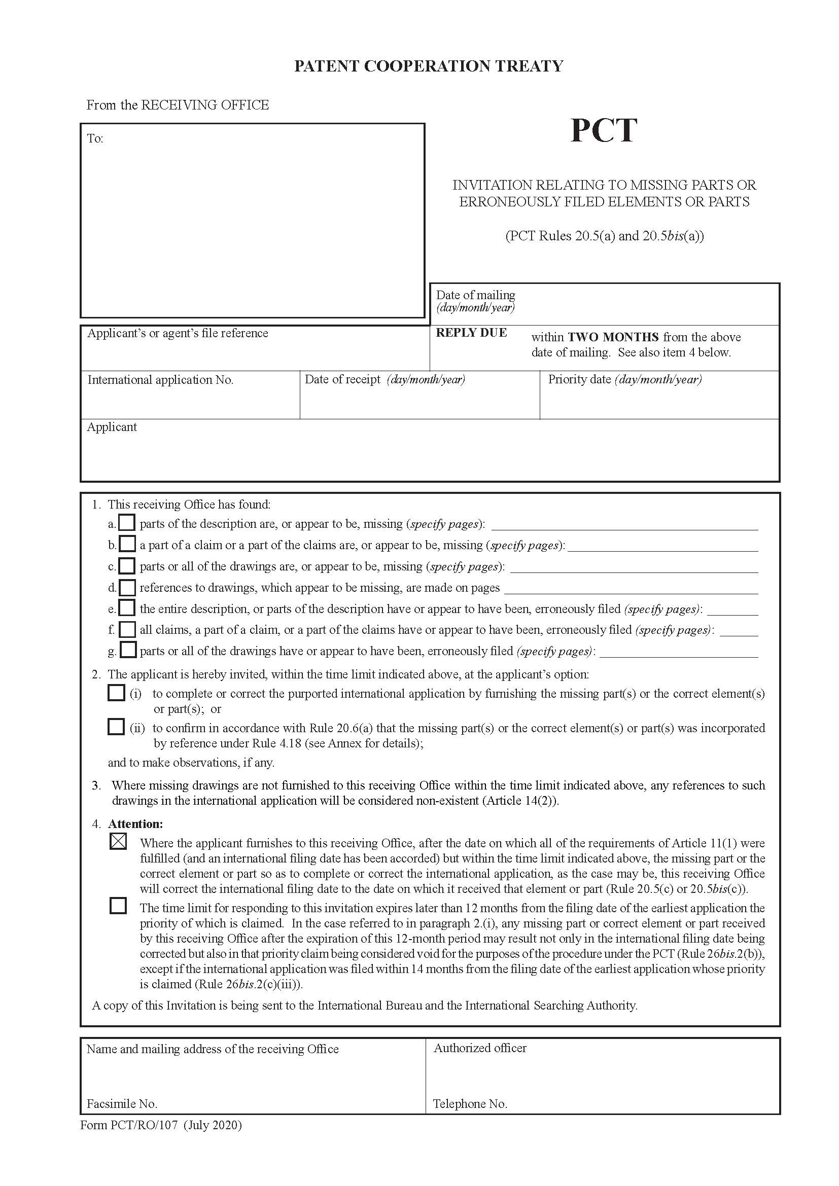 Notification Of Non-Inclusion Of Drawings With The International Application {PCT-RO-107} | Pdf Fpdf Docx | Official Federal Forms