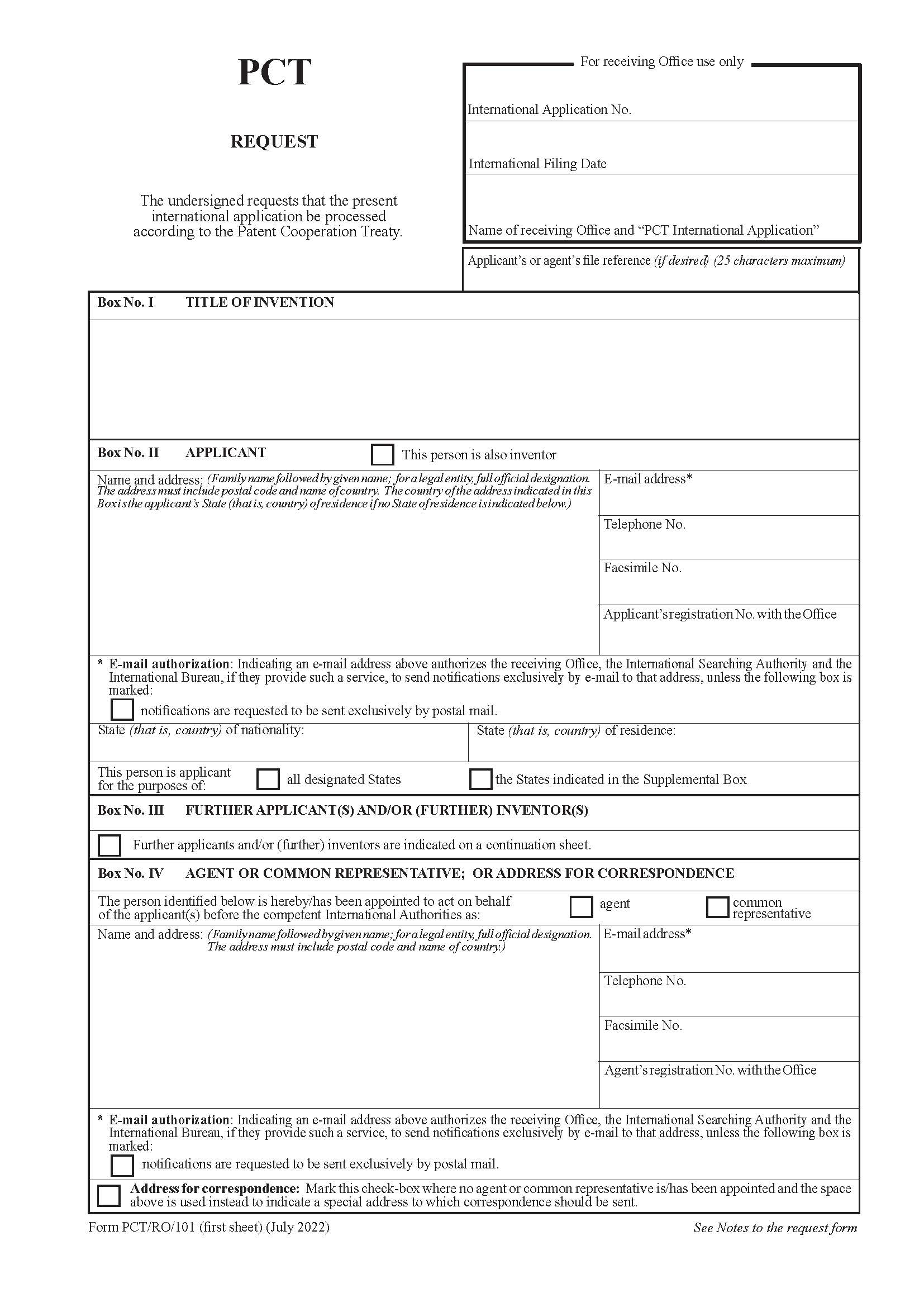 PCT Request {PCT-RO-101} | Pdf Fpdf Doc Docx | Official Federal Forms
