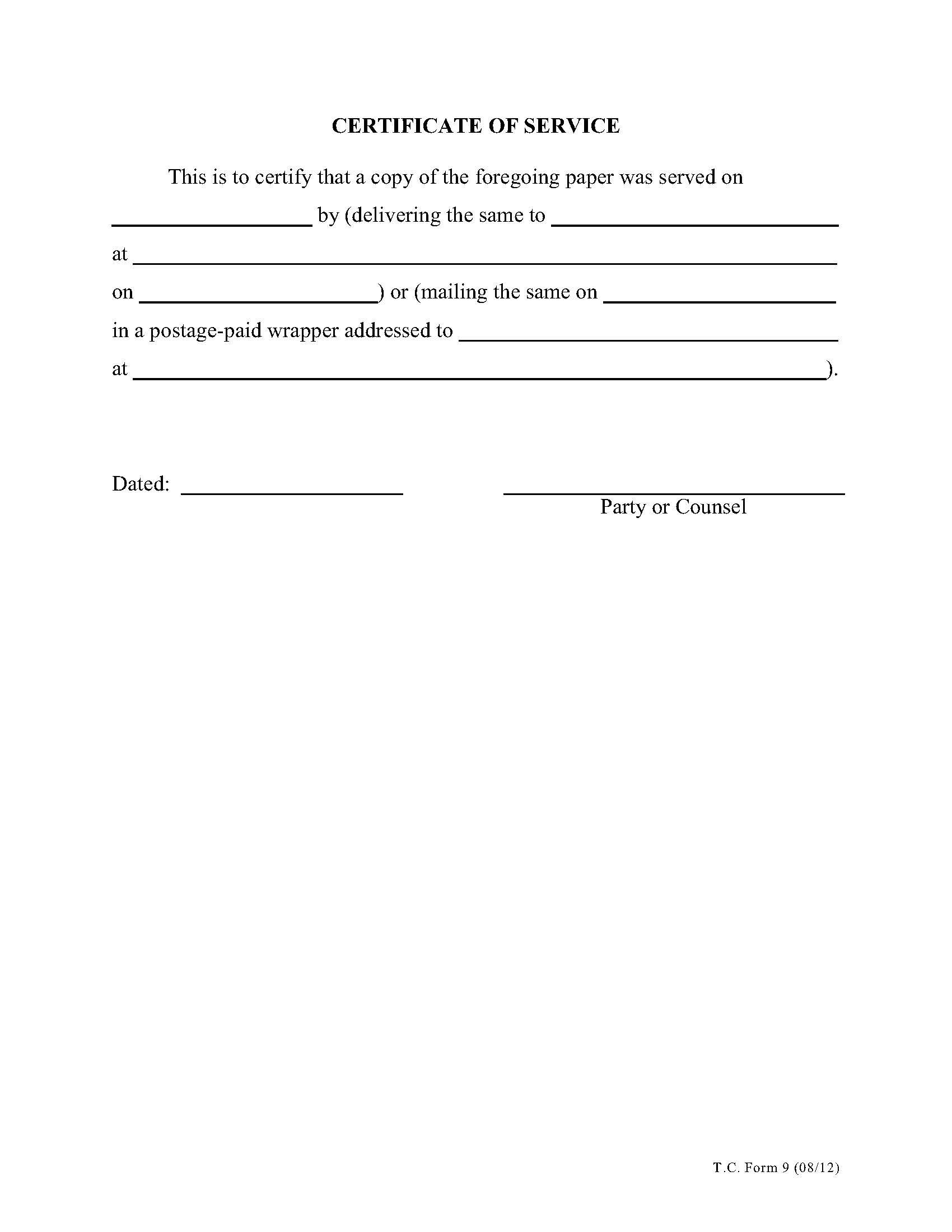 Certificate Of Service {9} | Pdf Fpdf Doc Docx | Official Federal Forms