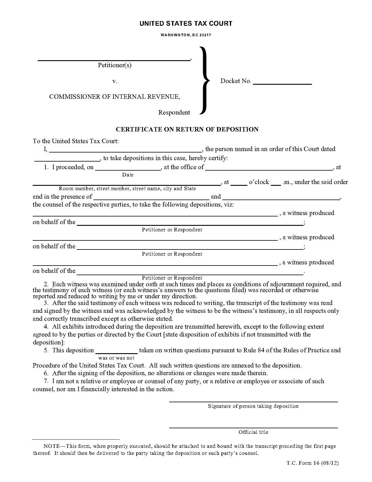 Certificate On Return Of Deposition {16} | Pdf Fpdf Doc Docx | Official Federal Forms