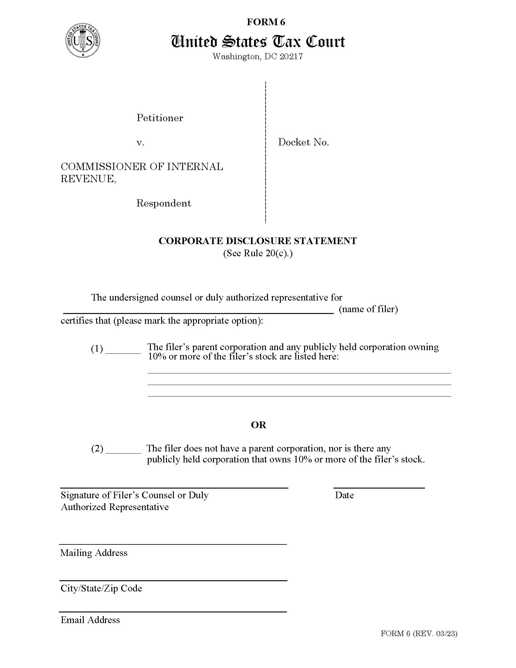 Corporate Disclosure Statement {Form 6} | Pdf Fpdf Doc Docx | Official Federal Forms
