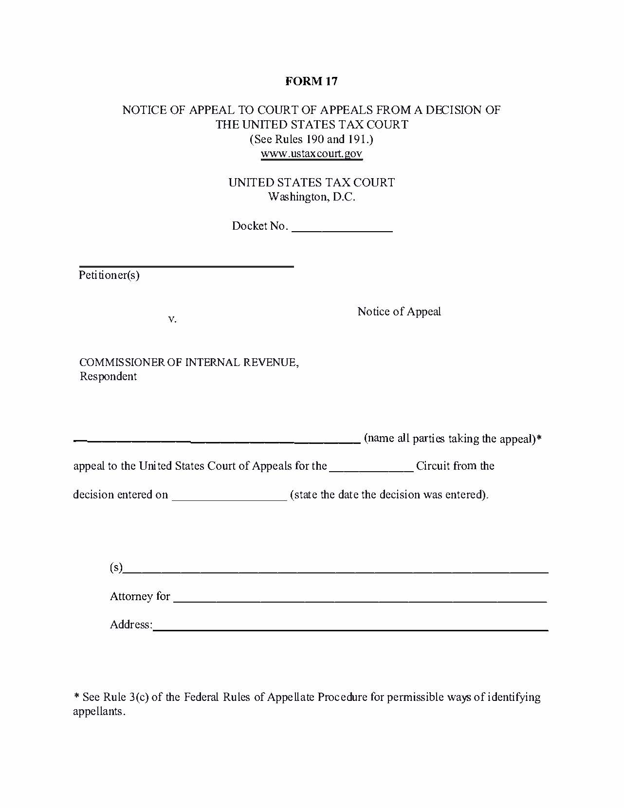 Notice Of Appeal {17} | Pdf Fpdf Doc Docx | Official Federal Forms