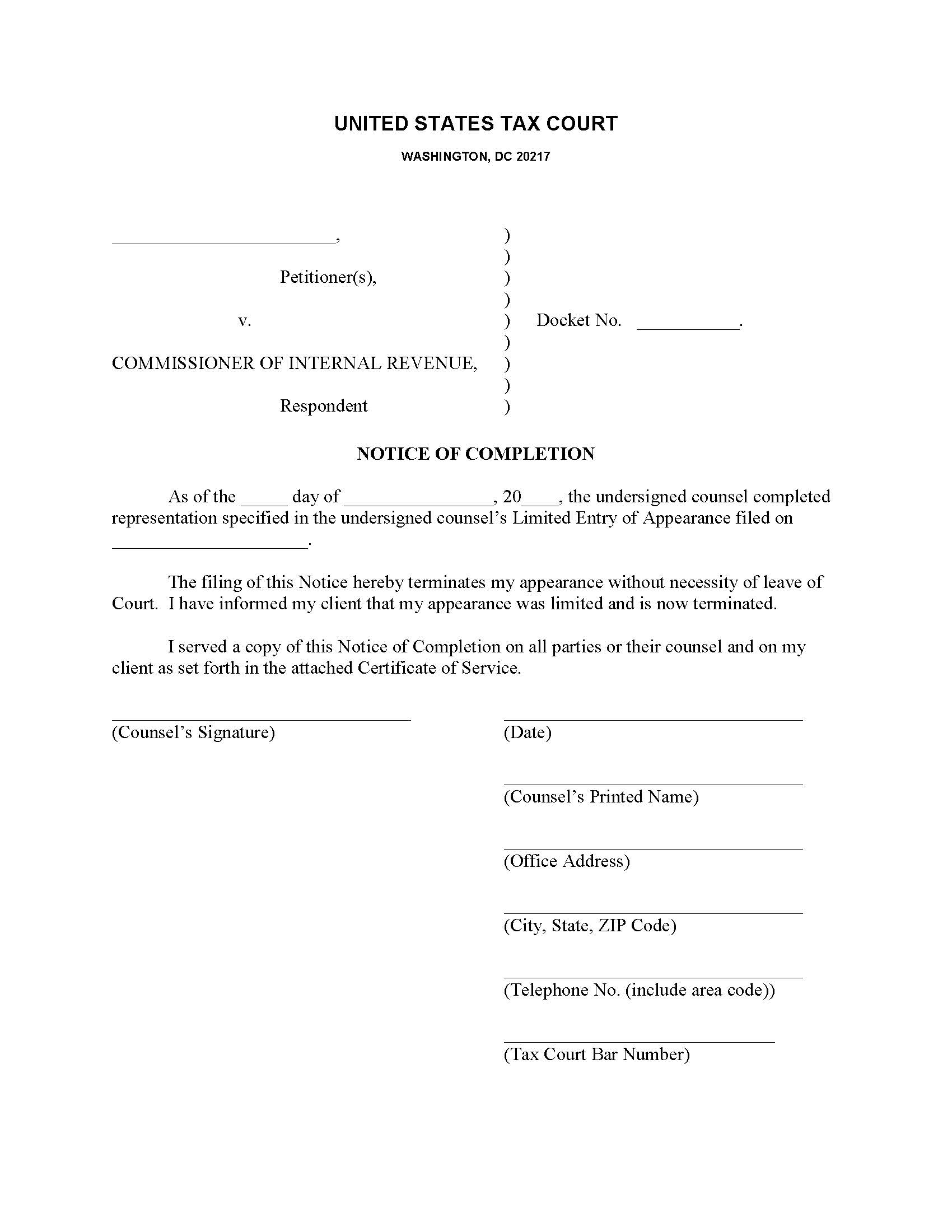 Notice Of Completion | Pdf Fpdf Docx | Official Federal Forms