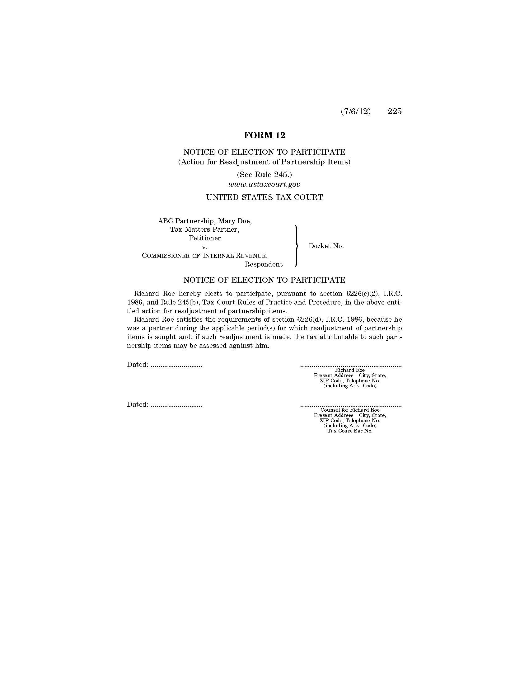 Notice Of Election To Participate {12} | Pdf Fpdf Doc Docx | Official Federal Forms