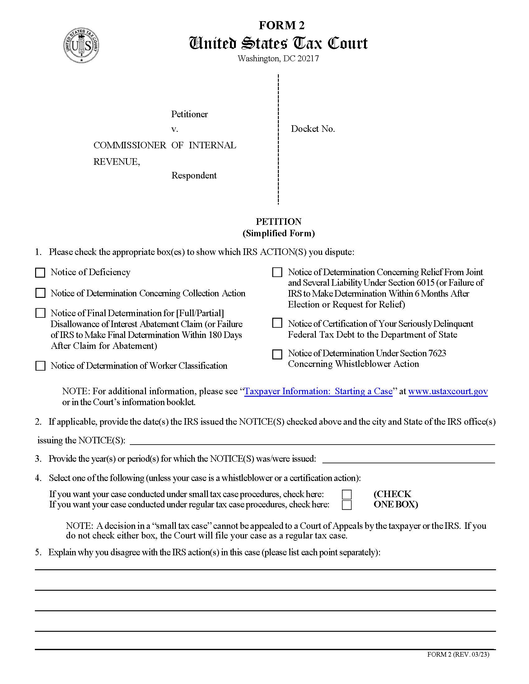 Petition (Simplified Form) {Form 2} | Pdf Fpdf Docx | Official Federal Forms