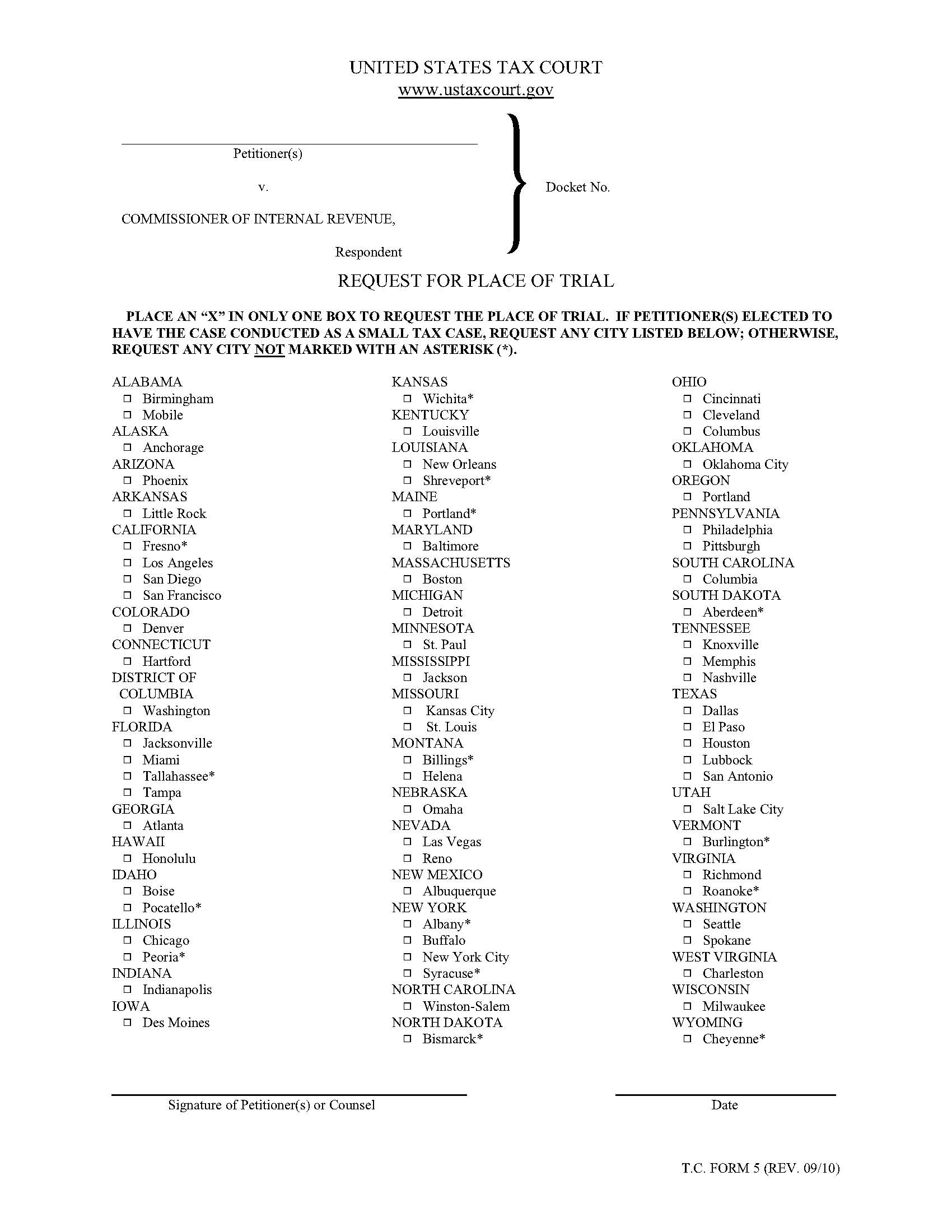 Request For Place Of Trial {5} | Pdf Fpdf Doc Docx | Official Federal Forms