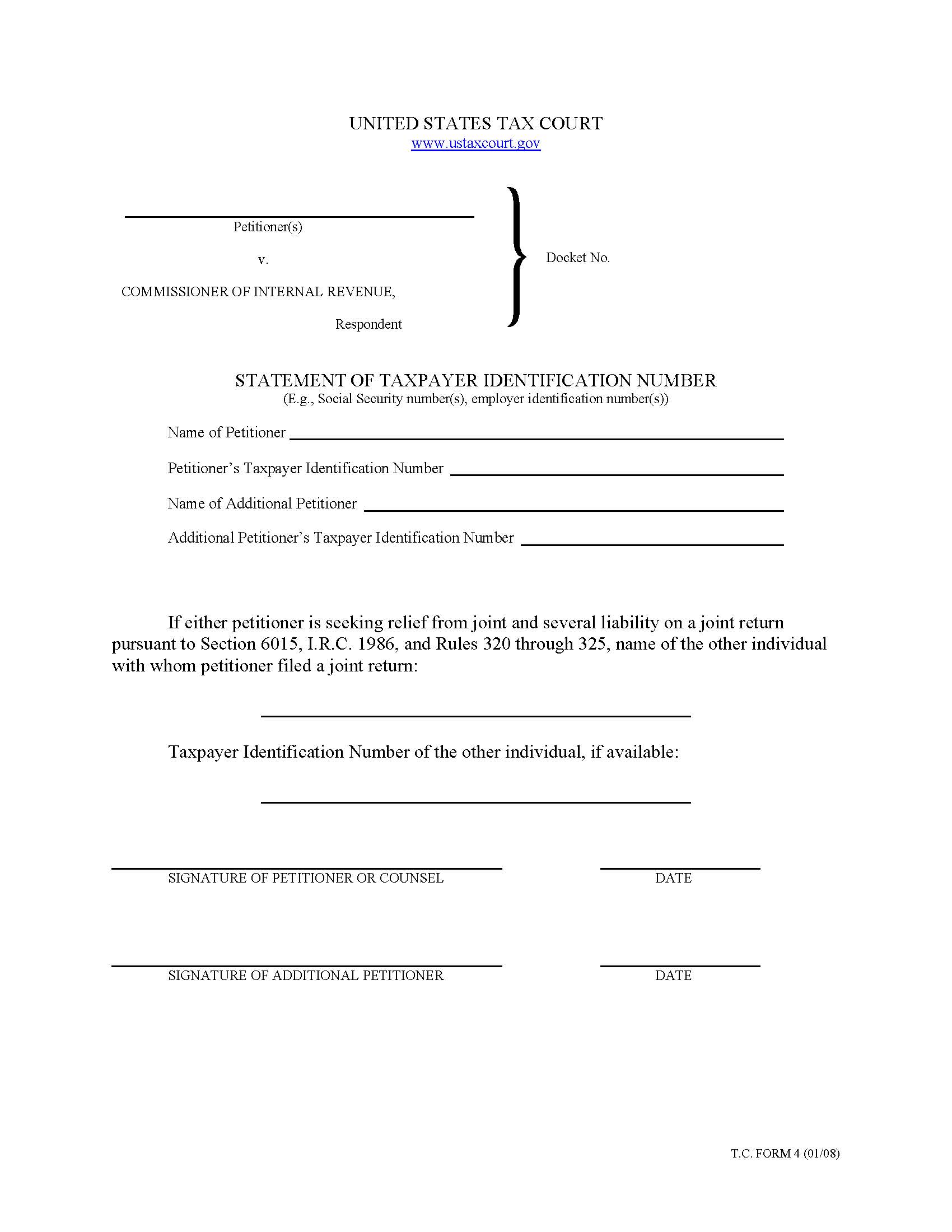 Statement Of Taxpayer Identification Number {4} | Pdf Fpdf Doc Docx | Official Federal Forms