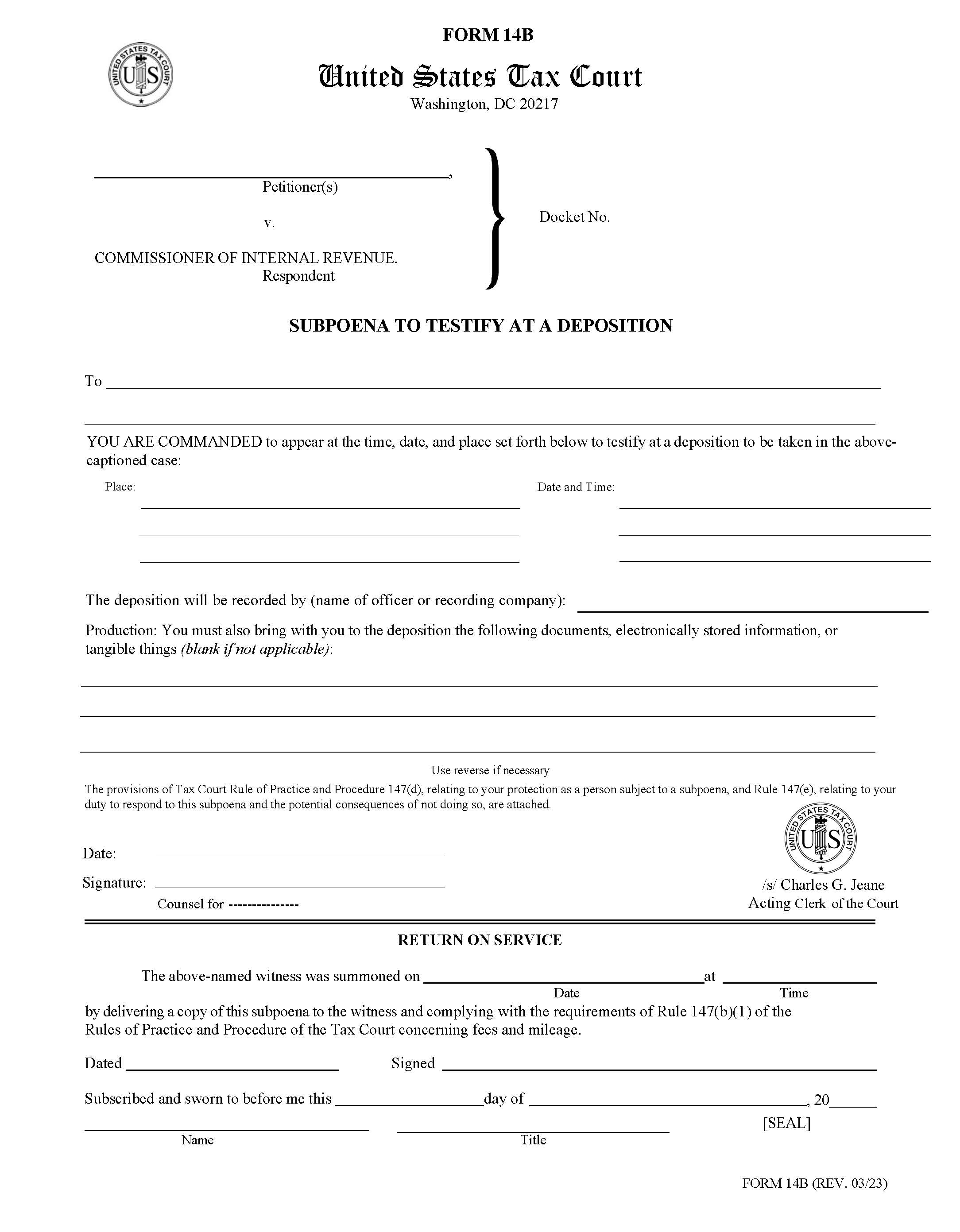 Subpoena To Testify At Deposition {Form 14B} | Pdf Fpdf Docx | Official Federal Forms
