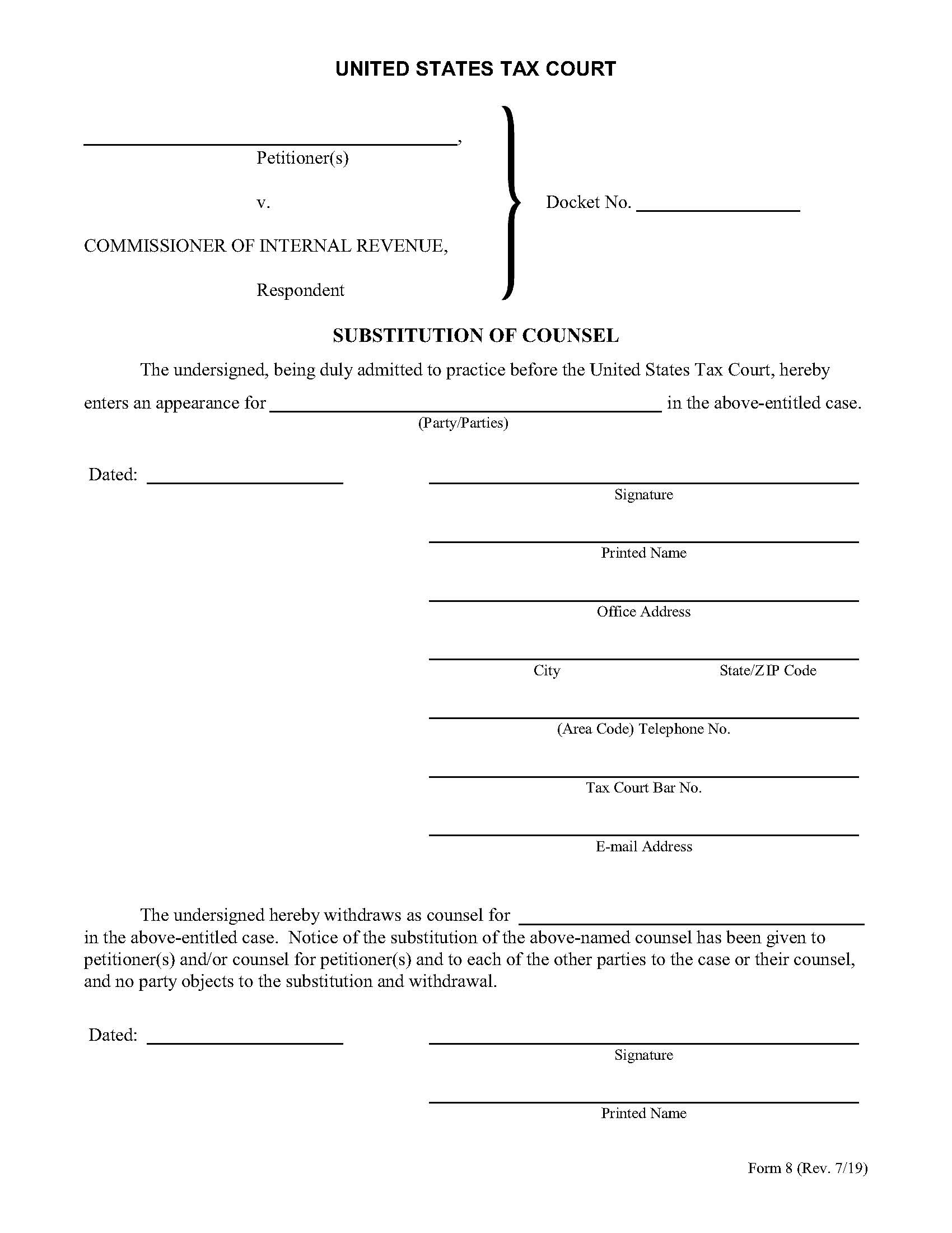 Substitution Of Counsel {8} | Pdf Fpdf Doc Docx | Official Federal Forms