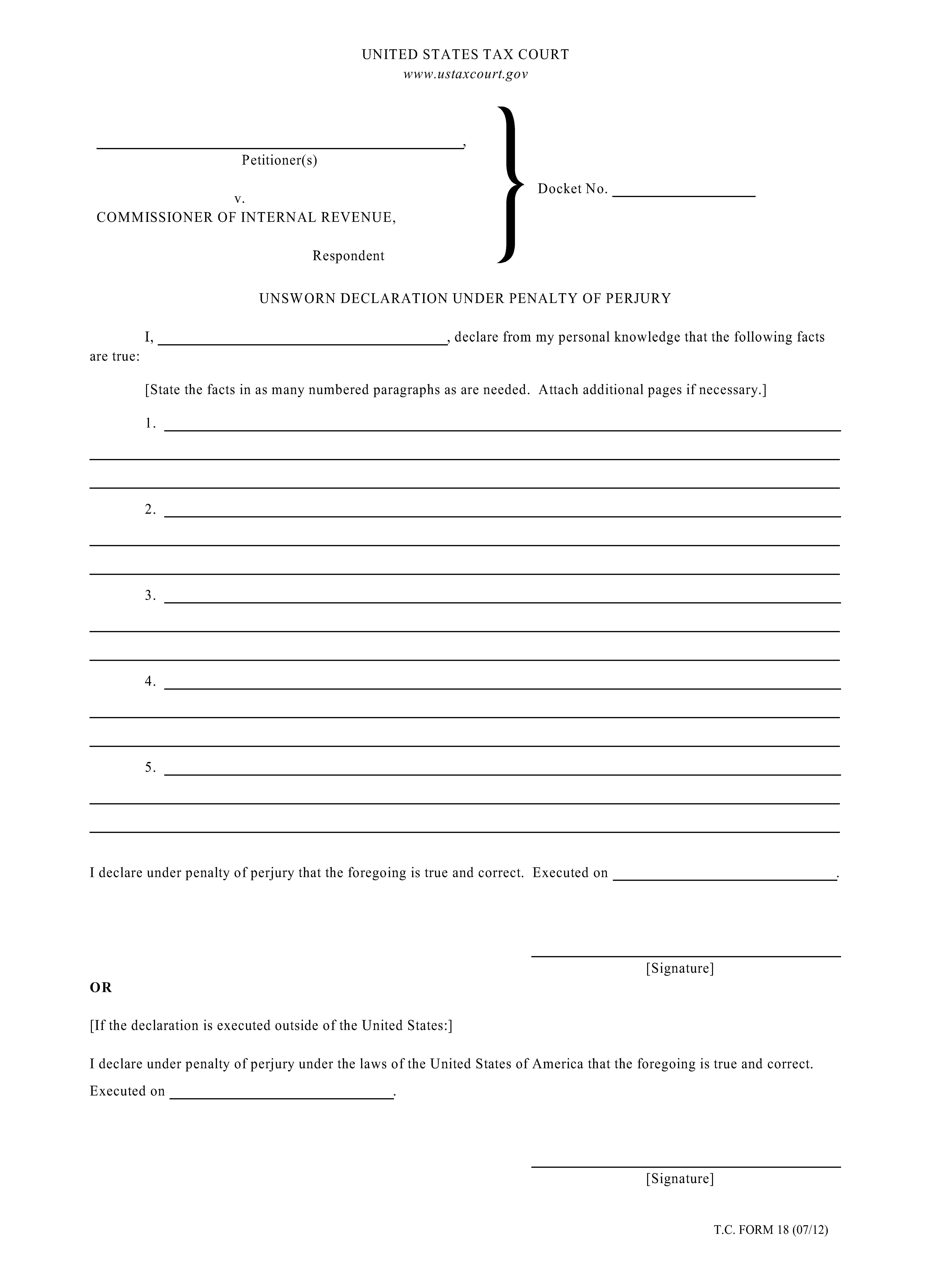 Unsworn Declaration Under Penalty Of Perjury {18} | Pdf Fpdf Doc Docx | Official Federal Forms