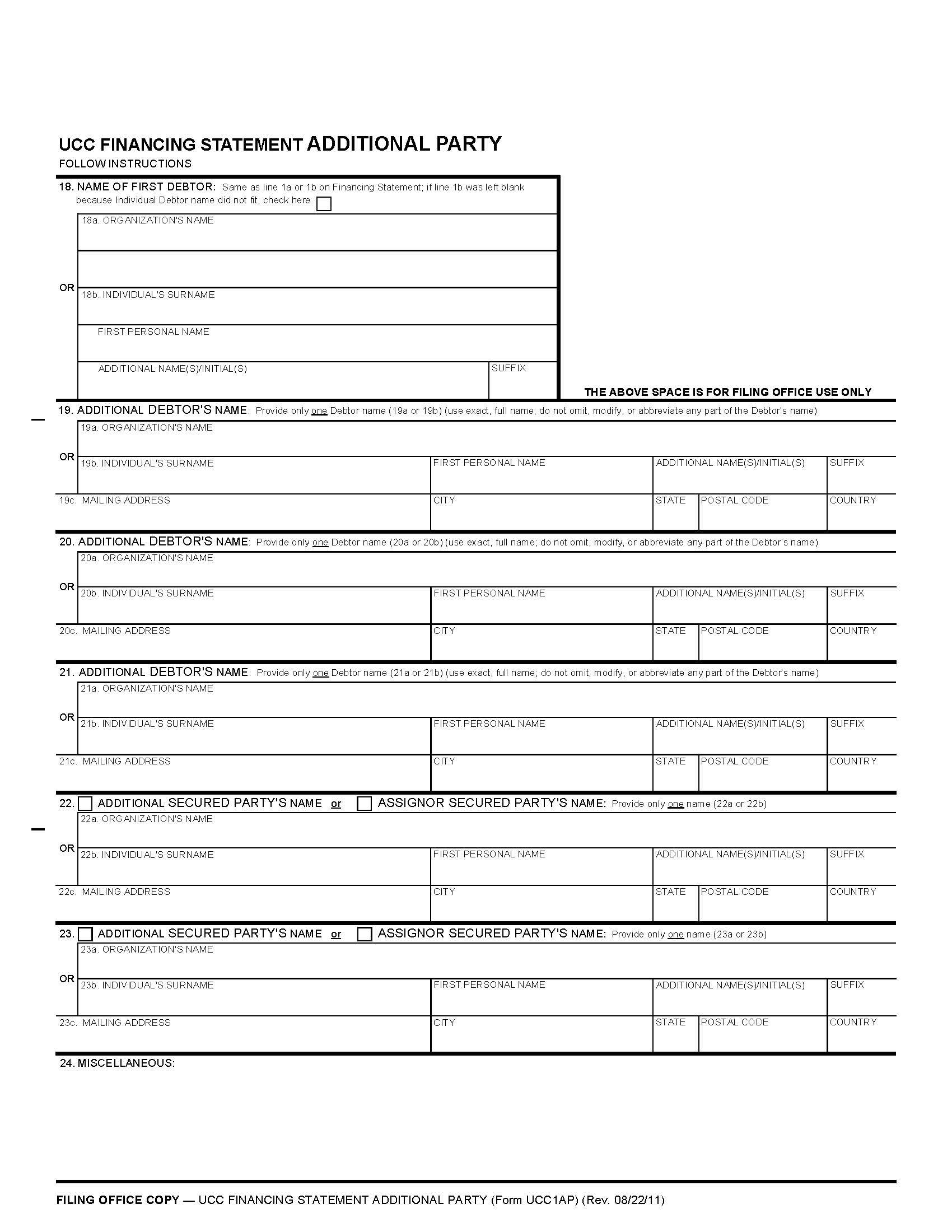 UCC1AP Financing Statement Additional Party (National) {UCC1AP} | Pdf Fpdf Doc Docx | Official Federal Forms