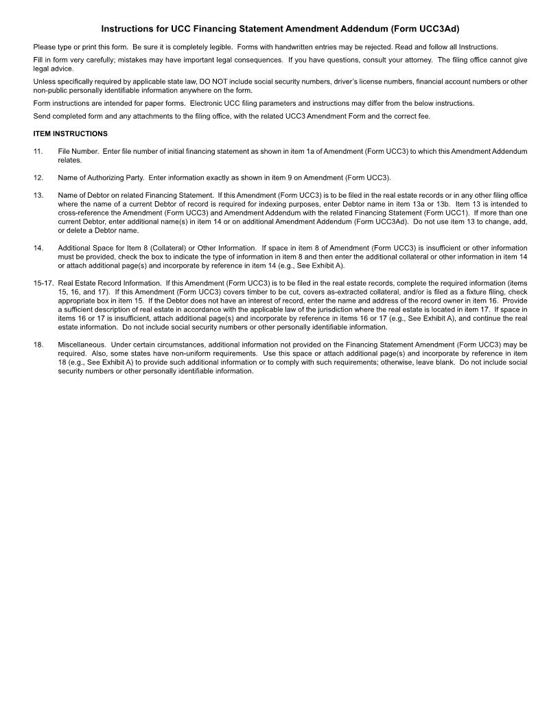 UCC3Ad Financing Statement Amendment Addendum (National) {UCC3Ad} | Pdf Fpdf Doc Docx | Official Federal Forms