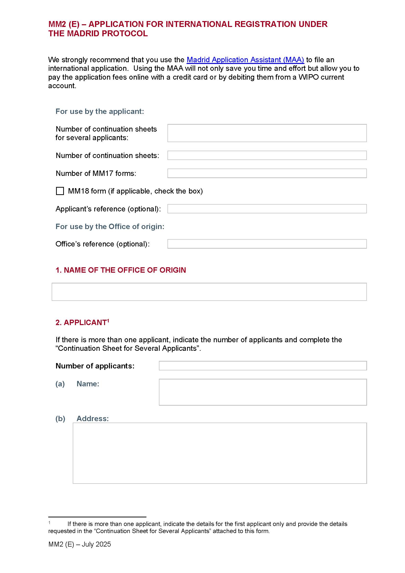 Application For International Registration Governed Exclusively By The Madrid Protocol {MM2(E)} | Pdf Fpdf Docx | Official Federal Forms