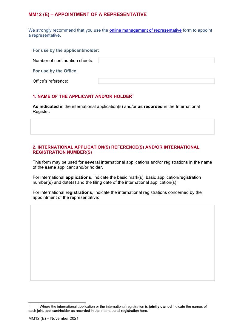 Appointment Of A Representative {MM12(E)} | Pdf Fpdf Doc Docx | Official Federal Forms