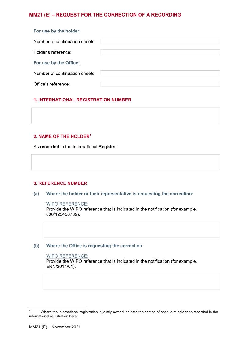 Request For The Correction Of A Recording {MM21(E)} | Pdf Fpdf Doc Docx | Official Federal Forms