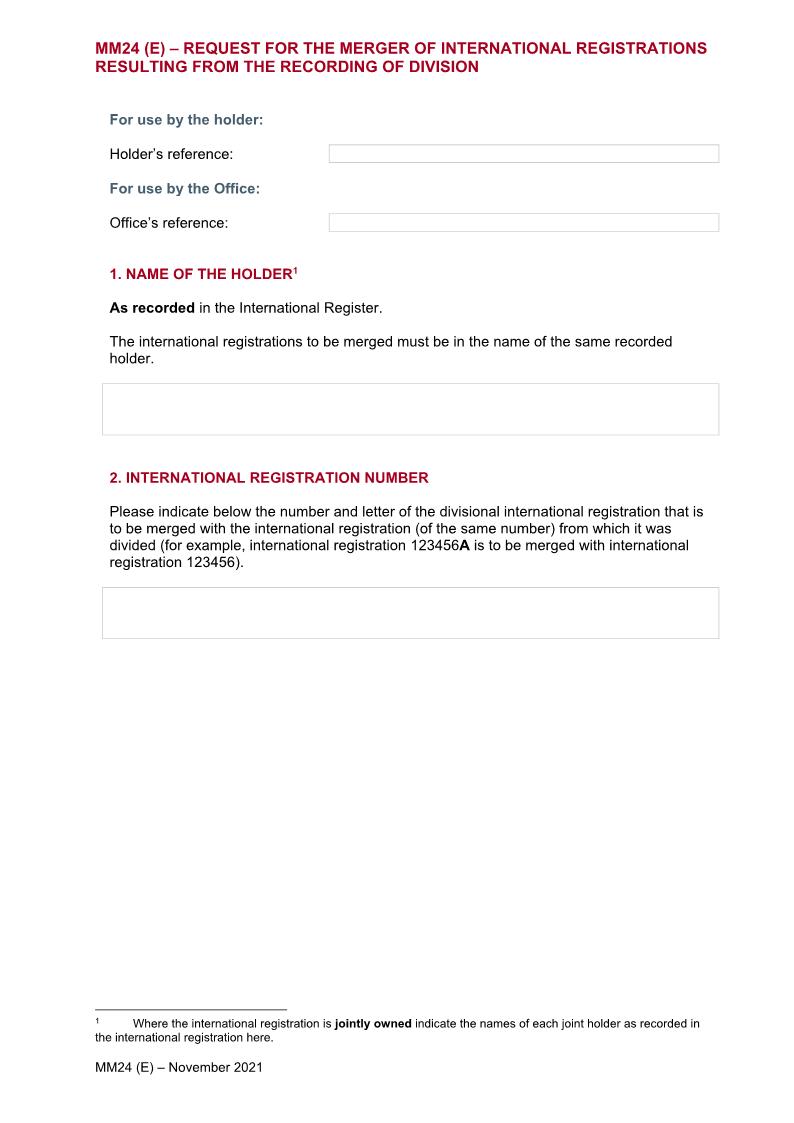 Request For The Merger Of An International Registration Resulting From The Recording {MM24} | Pdf Fpdf Docx | Official Federal Forms