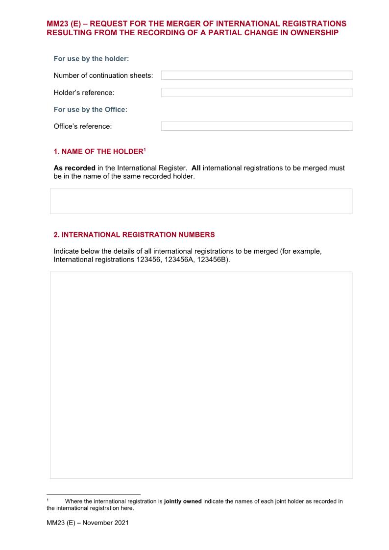 Request For The Merger Of International Registrations Resulting From The Recording {MM23} | Pdf Fpdf Docx | Official Federal Forms