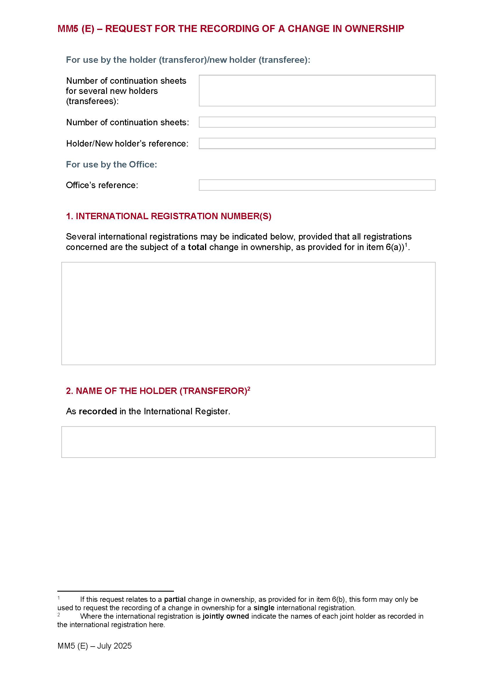 Request For The Recording Of A Change In Ownership {MM5(E)} | Pdf Fpdf Doc Docx | Official Federal Forms