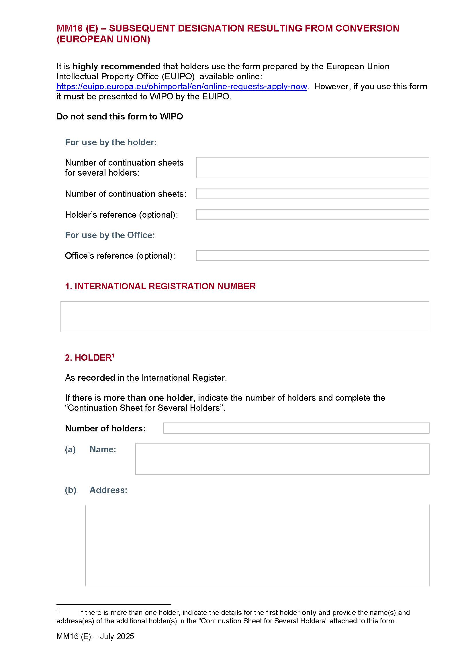 Subsequent Designation Resulting From Conversation {MM16(E)} | Pdf Fpdf Doc Docx | Official Federal Forms