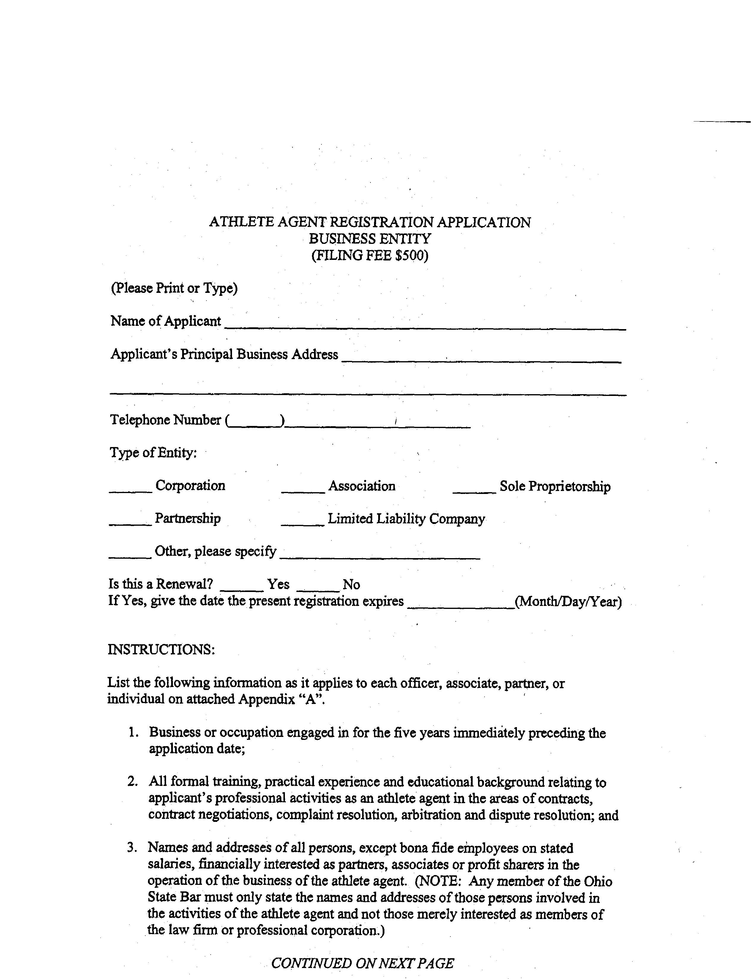 Athlete Agent Registration Packet | Pdf Fpdf Doc Docx | Ohio