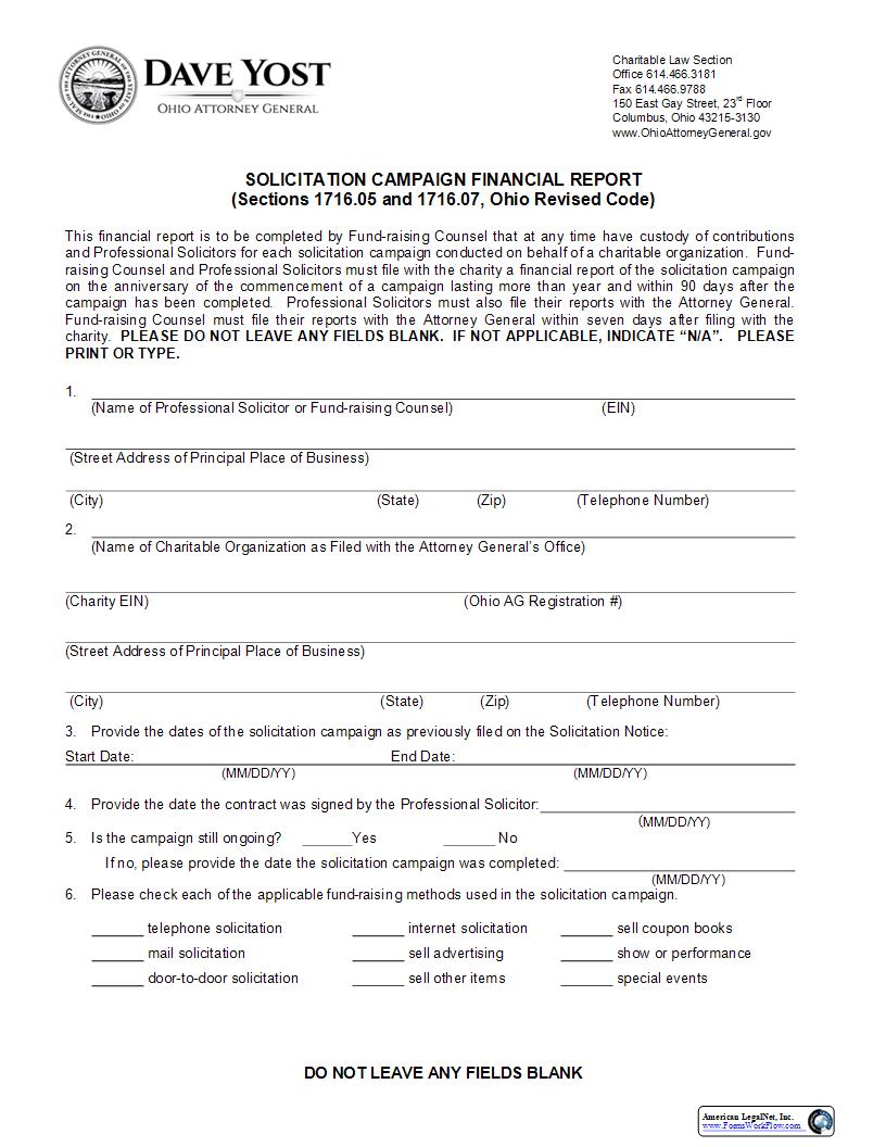Solicitation Campaign Financial Report | Pdf Fpdf Docx | Ohio