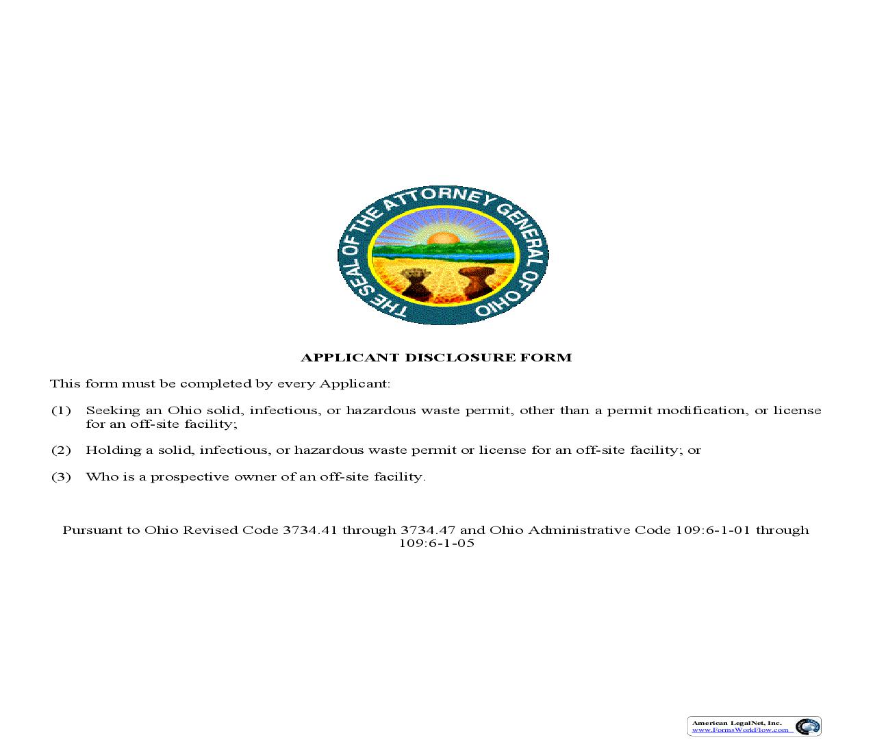 Applicant Disclosure Form | Pdf Fpdf Doc Docx | Ohio