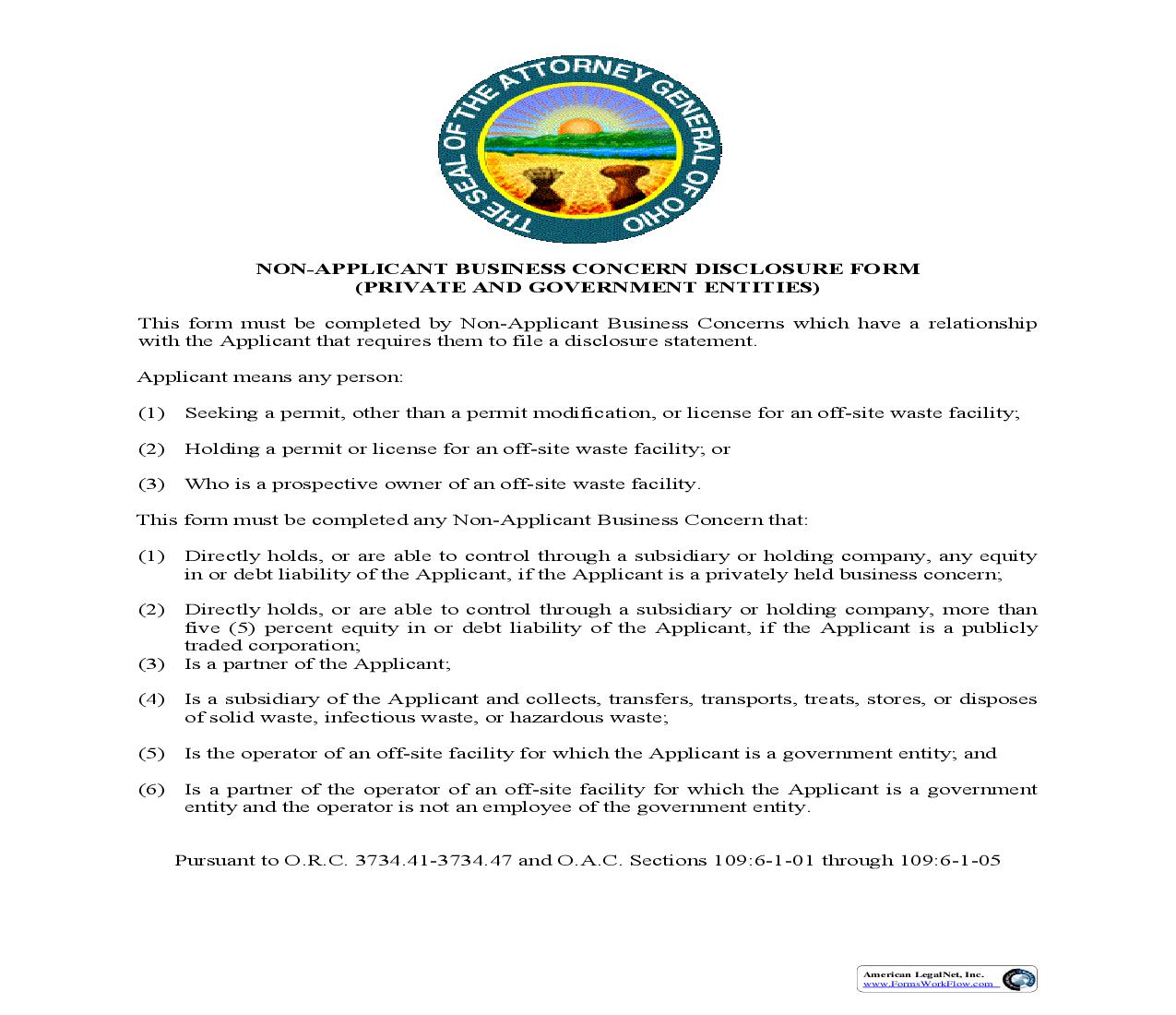 Non-Applicant Business Concern Disclosure Form | Pdf Fpdf Doc Docx | Ohio