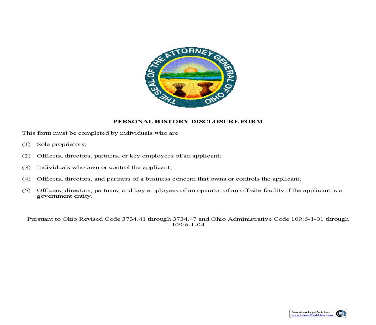 Personal History Disclosure Form | Pdf Fpdf Doc Docx | Ohio