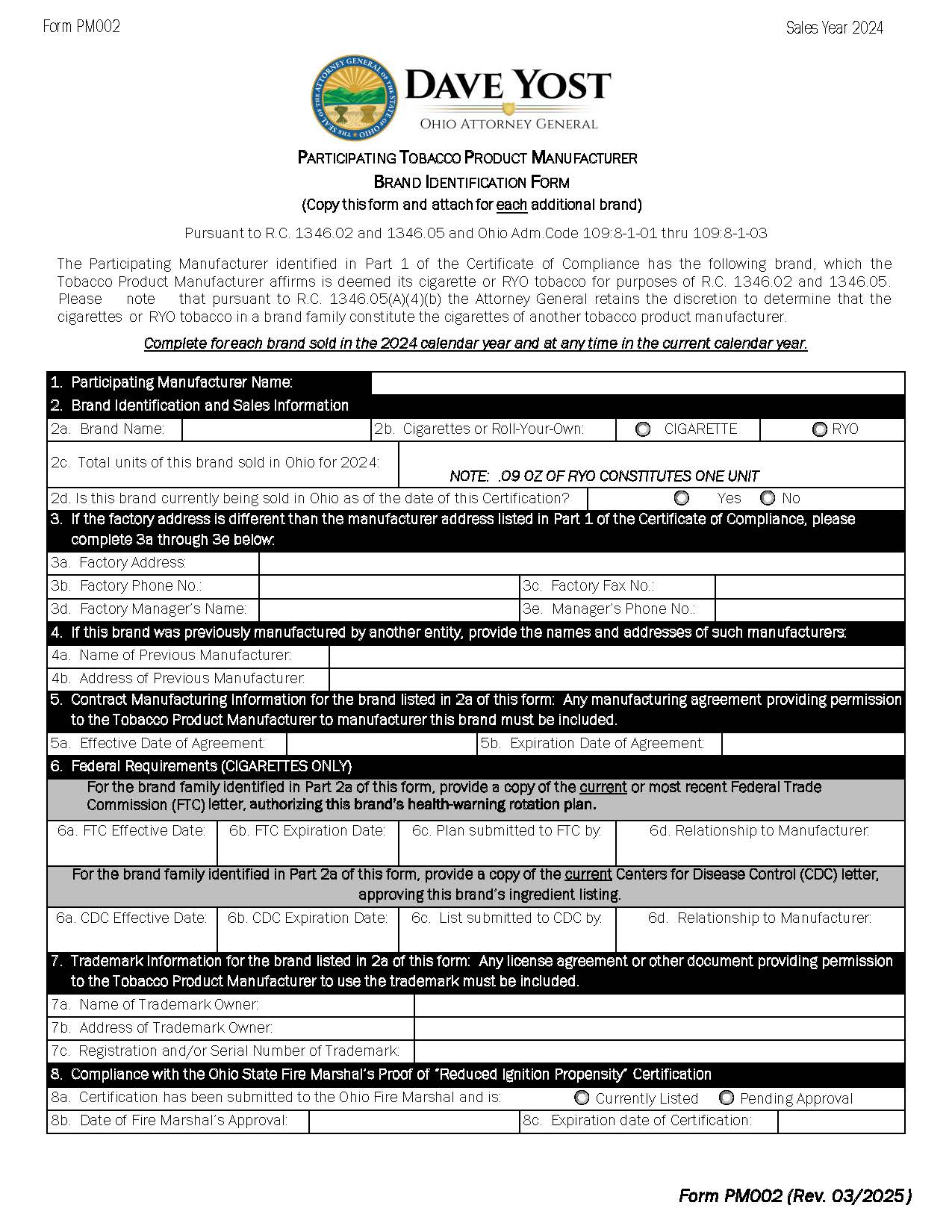 Participating Tobacco Product Manufacturer Identification | Pdf Fpdf Docx | Ohio