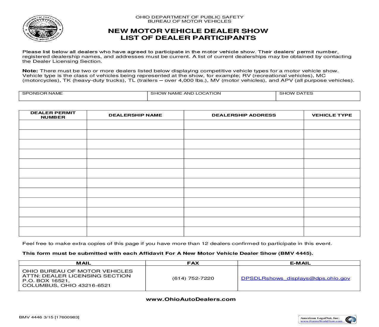 Participating Dealer List {BMV 4446} | Pdf Fpdf Doc Docx | Ohio