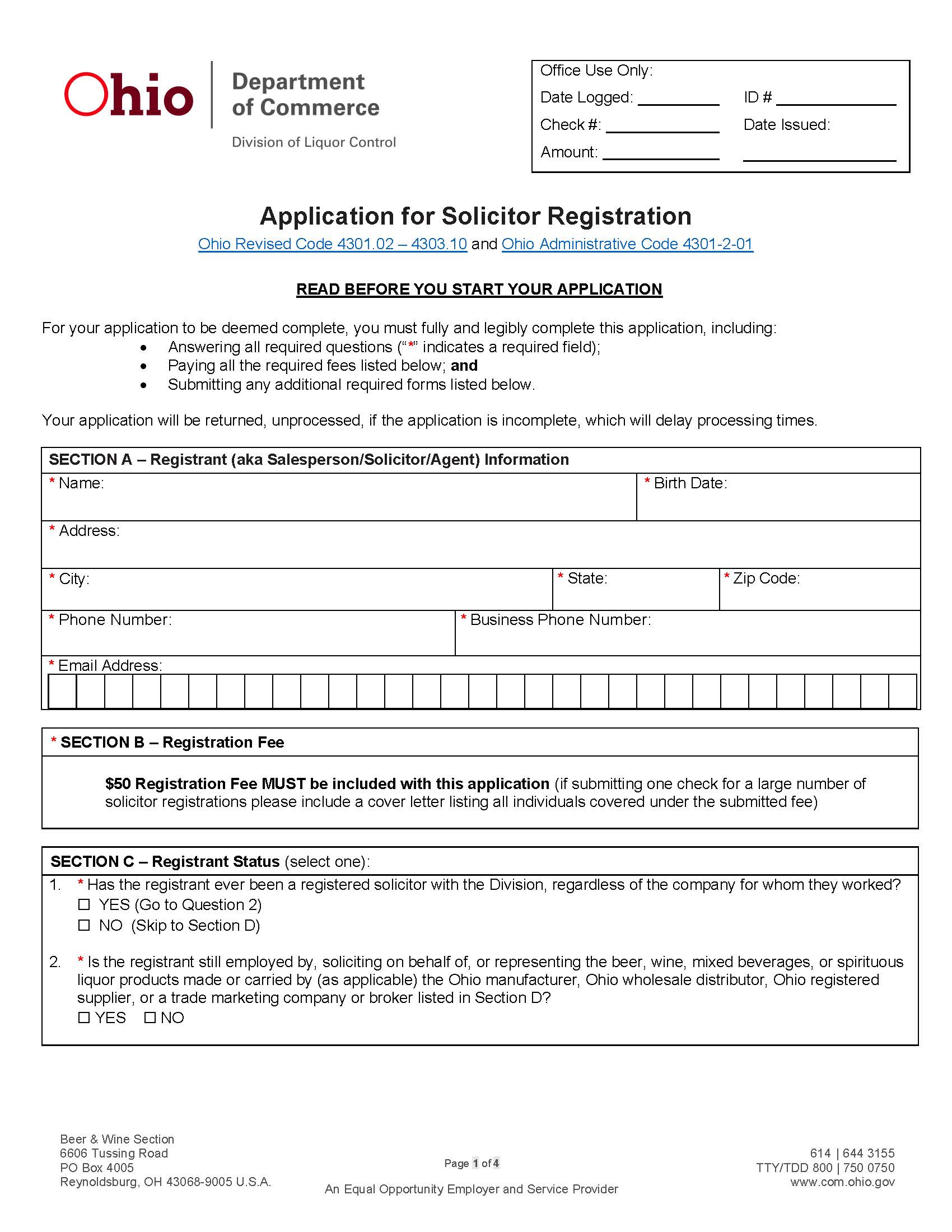 Application For Solicitor Registration {DLC 1504} | Pdf Fpdf Docx | Ohio