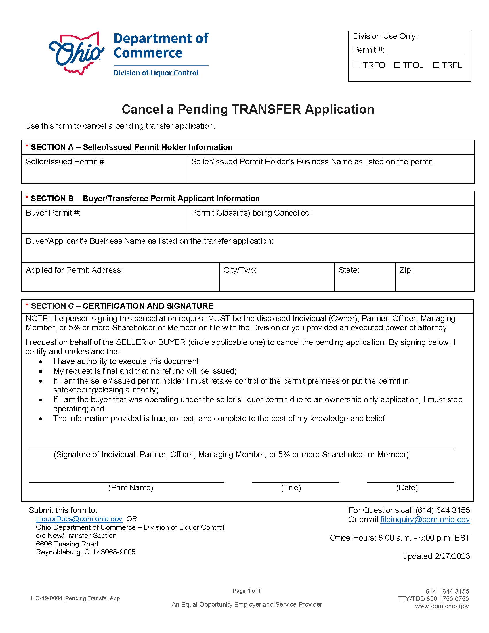 Cancel A Pending Transfer Application | Pdf Fpdf Docx | Ohio