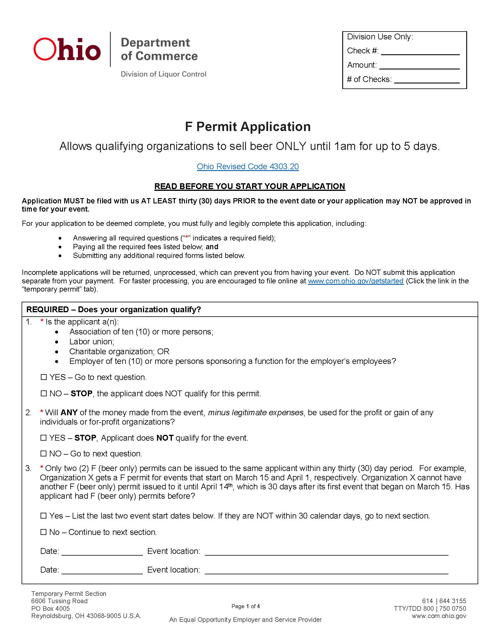 F Permit Application {DLC 4115} | Pdf Fpdf Doc Docx | Ohio