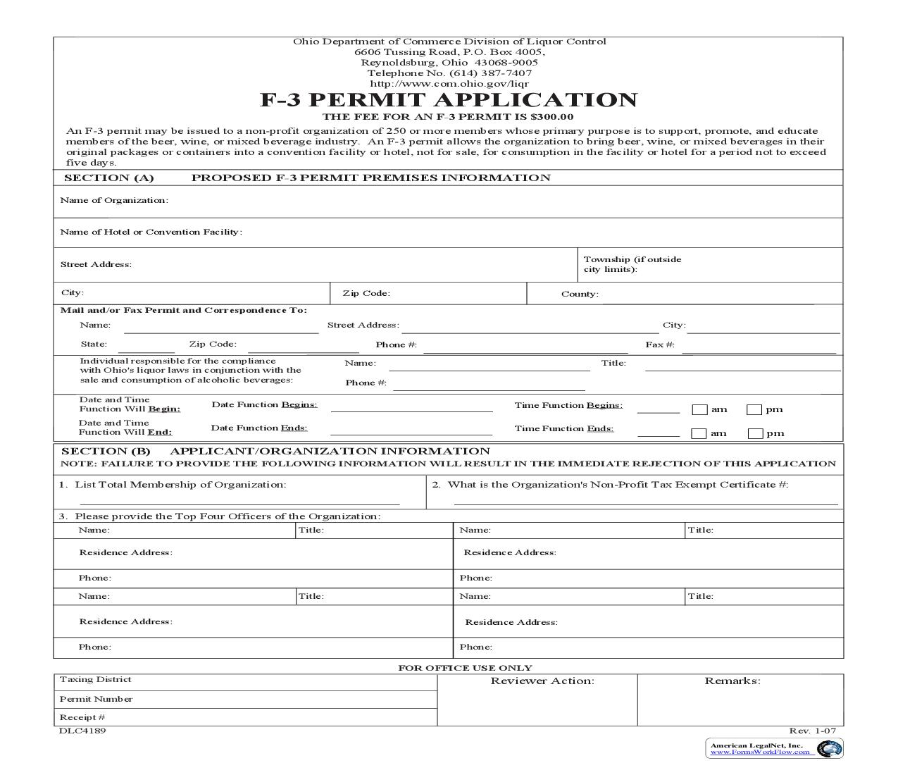F-3 Permit Application {DLC 4189} | Pdf Fpdf Doc Docx | Ohio