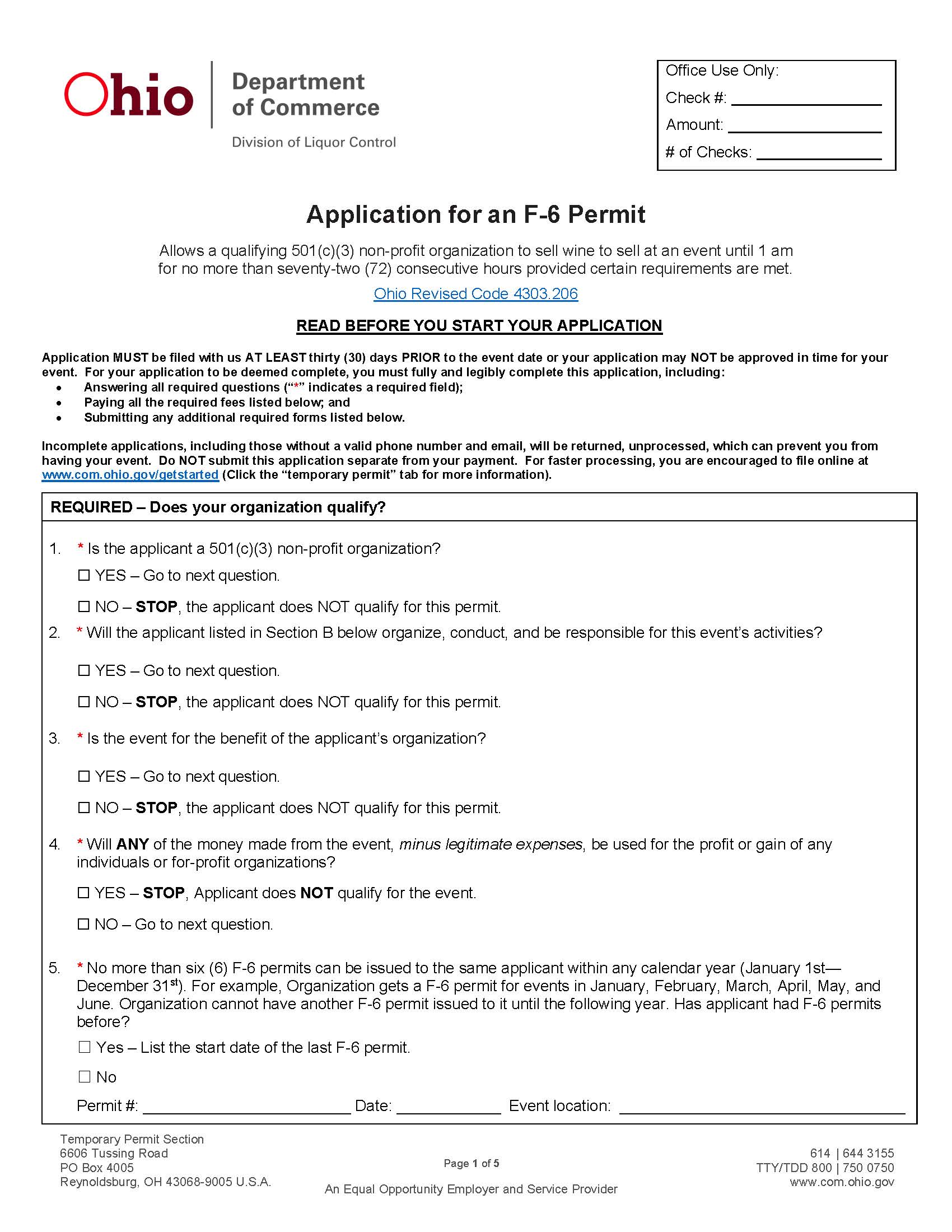 F-6 Permit Application {DLC 4257} | Pdf Fpdf Doc Docx | Ohio