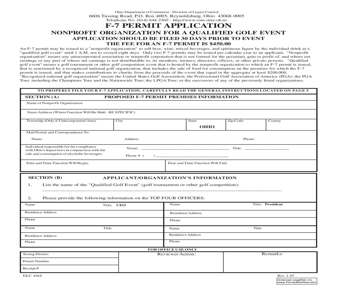 F-7 Permit Application {DLC 4268} | Pdf Fpdf Doc Docx | Ohio
