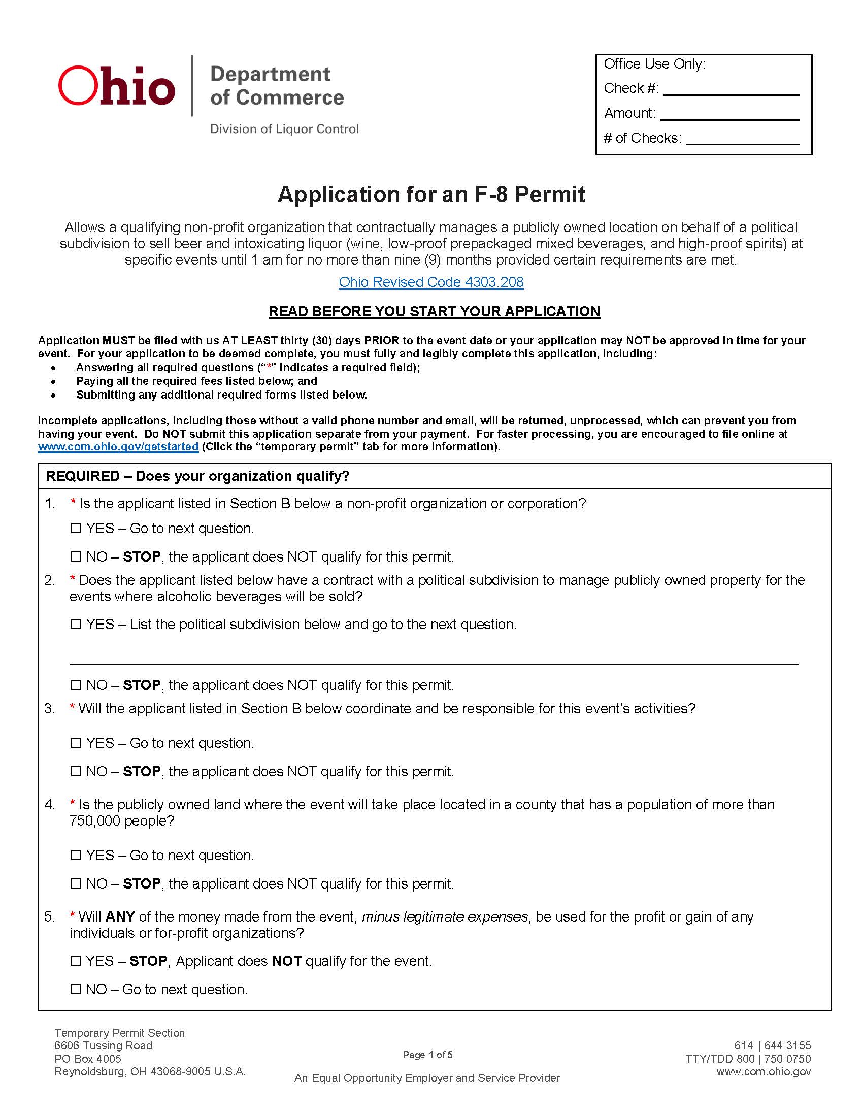 F-8 Permit Application {DLC 1611} | Pdf Fpdf Doc Docx | Ohio