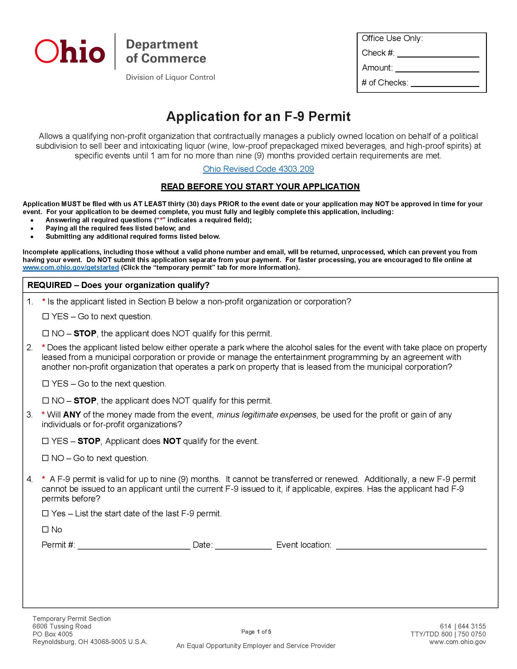 F-9 Permit Application {DLC 1612} | Pdf Fpdf Doc Docx | Ohio