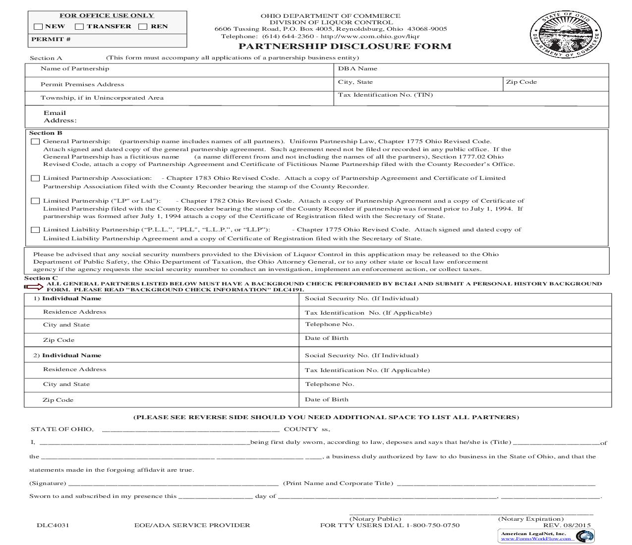 Partnership Disclosure Form {DLC 4031} | Pdf Fpdf Doc Docx | Ohio